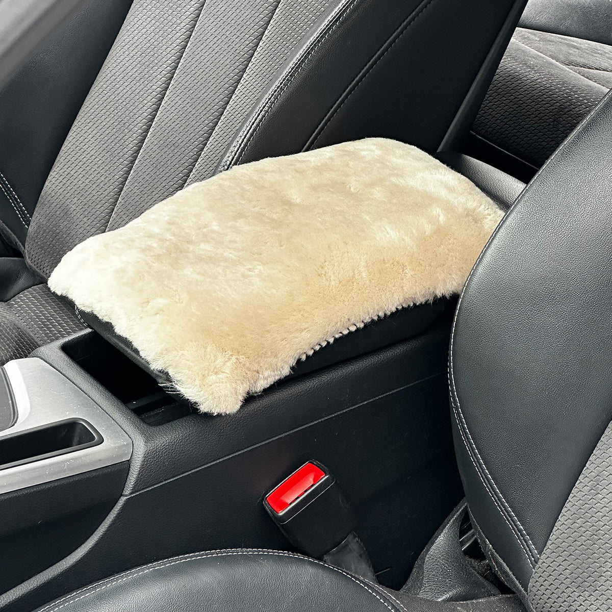 Sheepskin Car Console Cover — Genuine Australian Sheepskin Armrest Cover - Mocha
