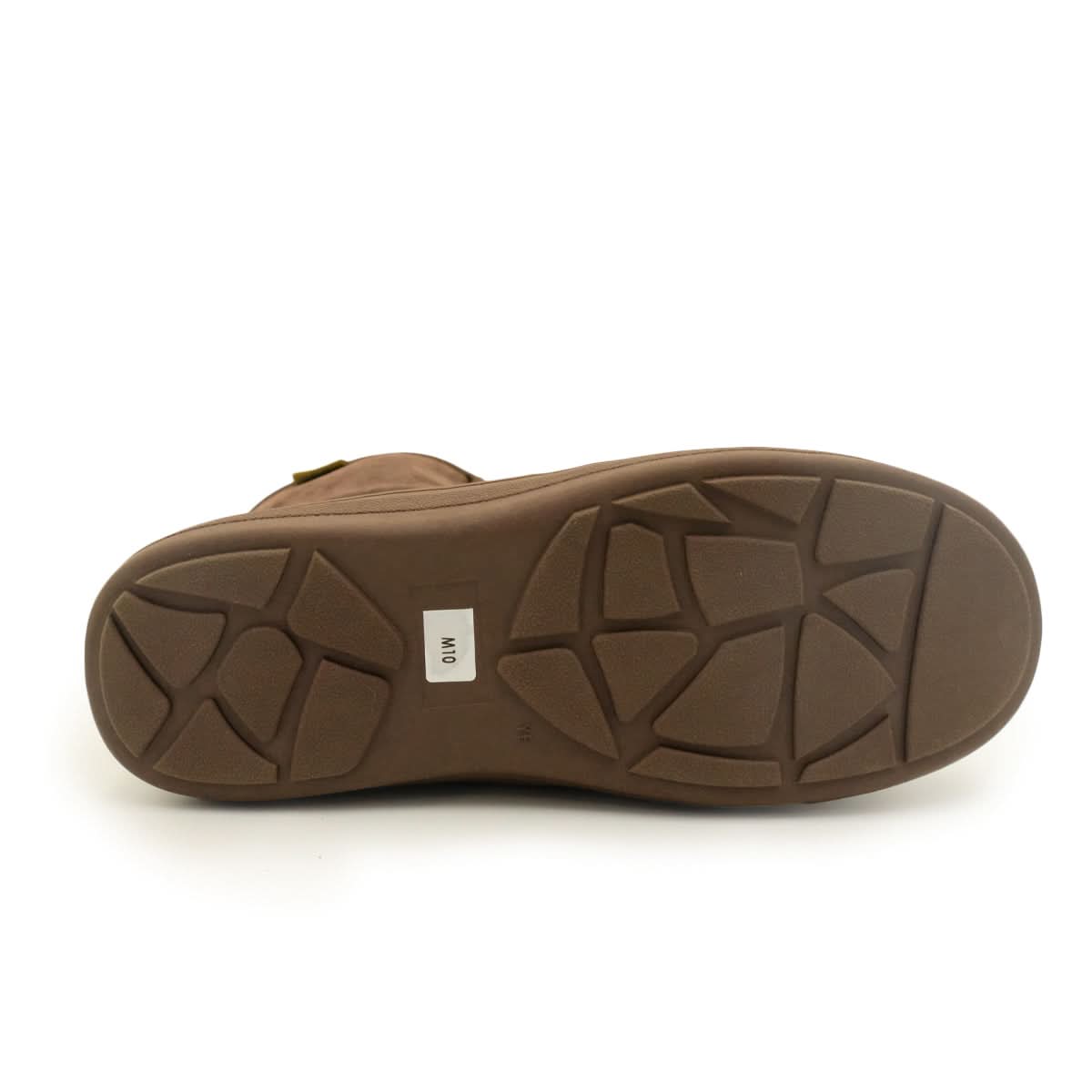 Tan suede sheepskin boot sole view showing geometric tread pattern. - Yellow Earth Australia
