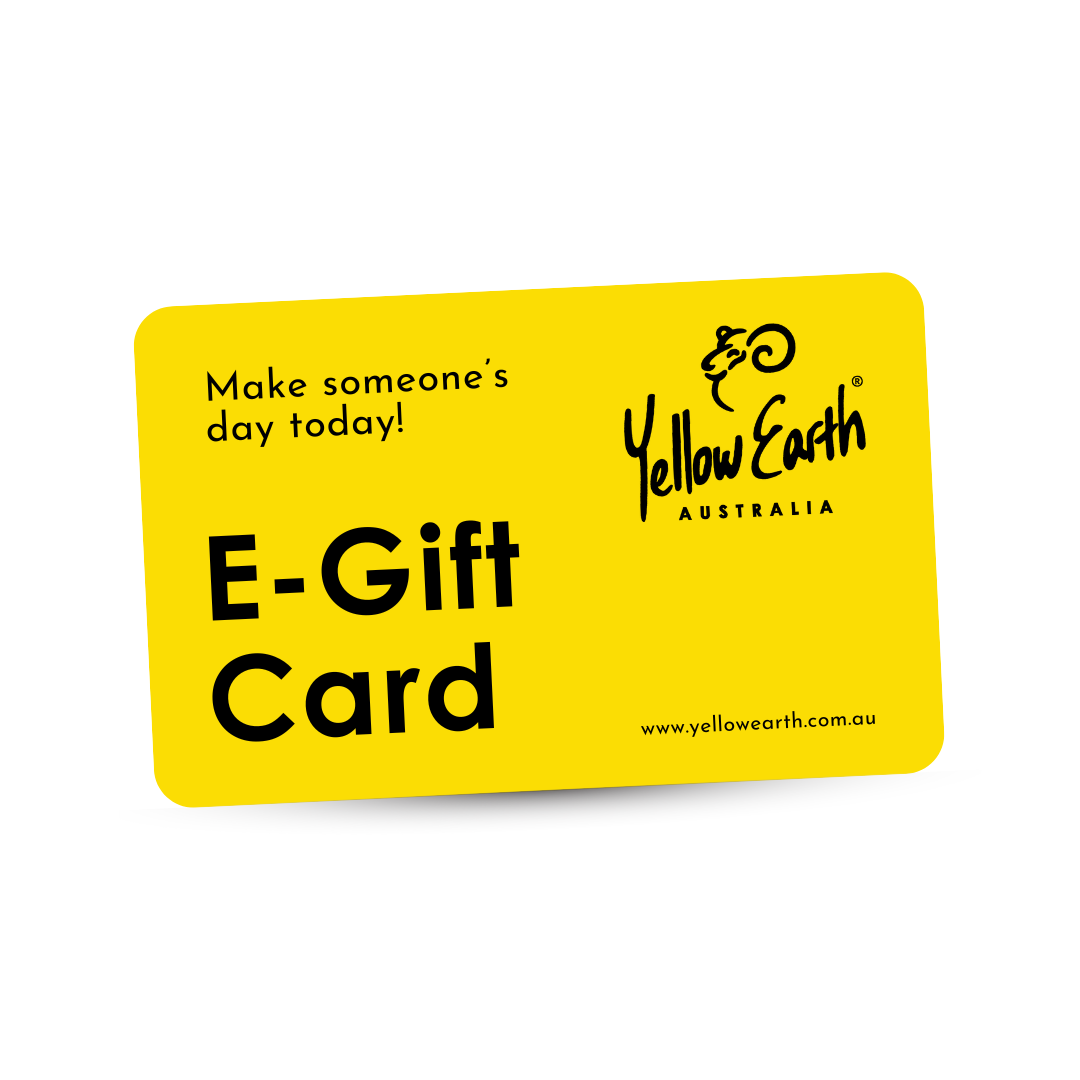 Yellow e-gift card with rounded corners displayed at angle on white background. - Yellow Earth Australia