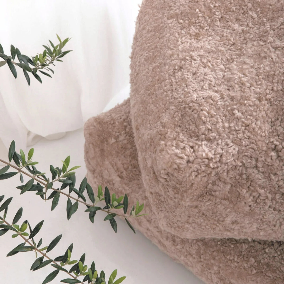 Moroccan Sheepskin Floor Ottoman — Genuine Curly Wool, Nappa