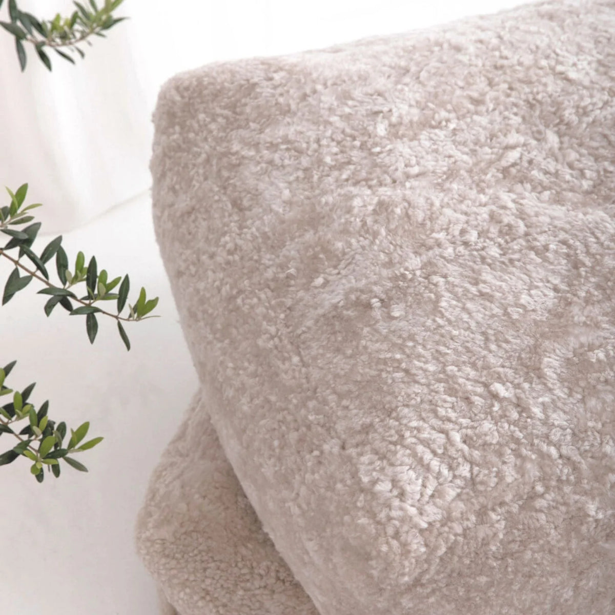 Moroccan Sheepskin Floor Ottoman — Genuine Curly Wool, Oatmeal
