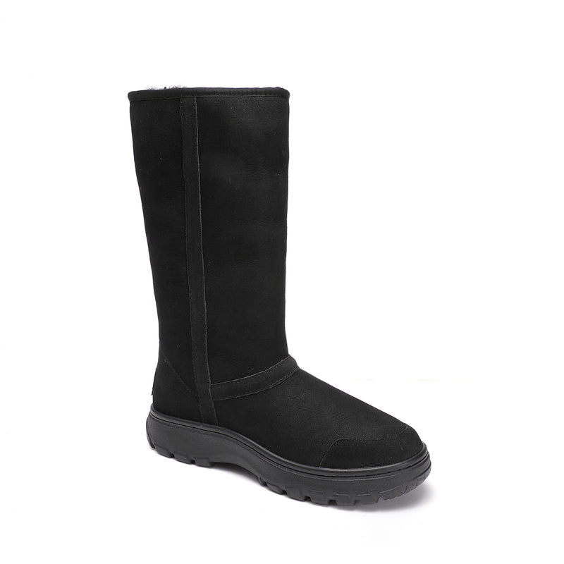 Hiking High Boot - Classic Men's Women's Genuine Australian Sheepskin Boot with Heavy Duty Outdoor Sole - Black