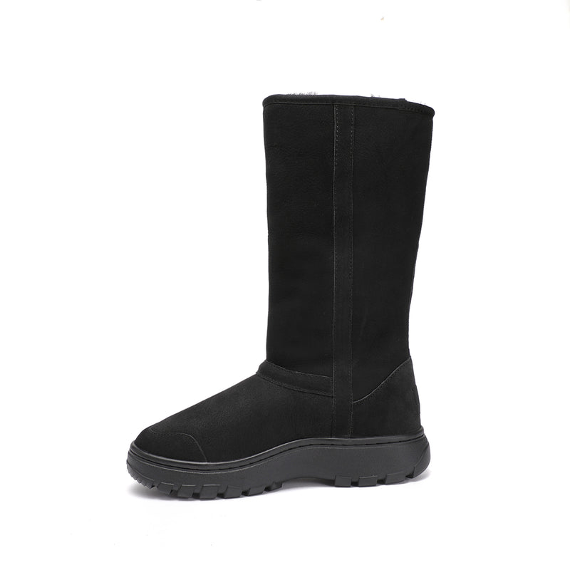 Hiking High Boot - Classic Men's Women's Genuine Australian Sheepskin Boot with Heavy Duty Outdoor Sole - Black