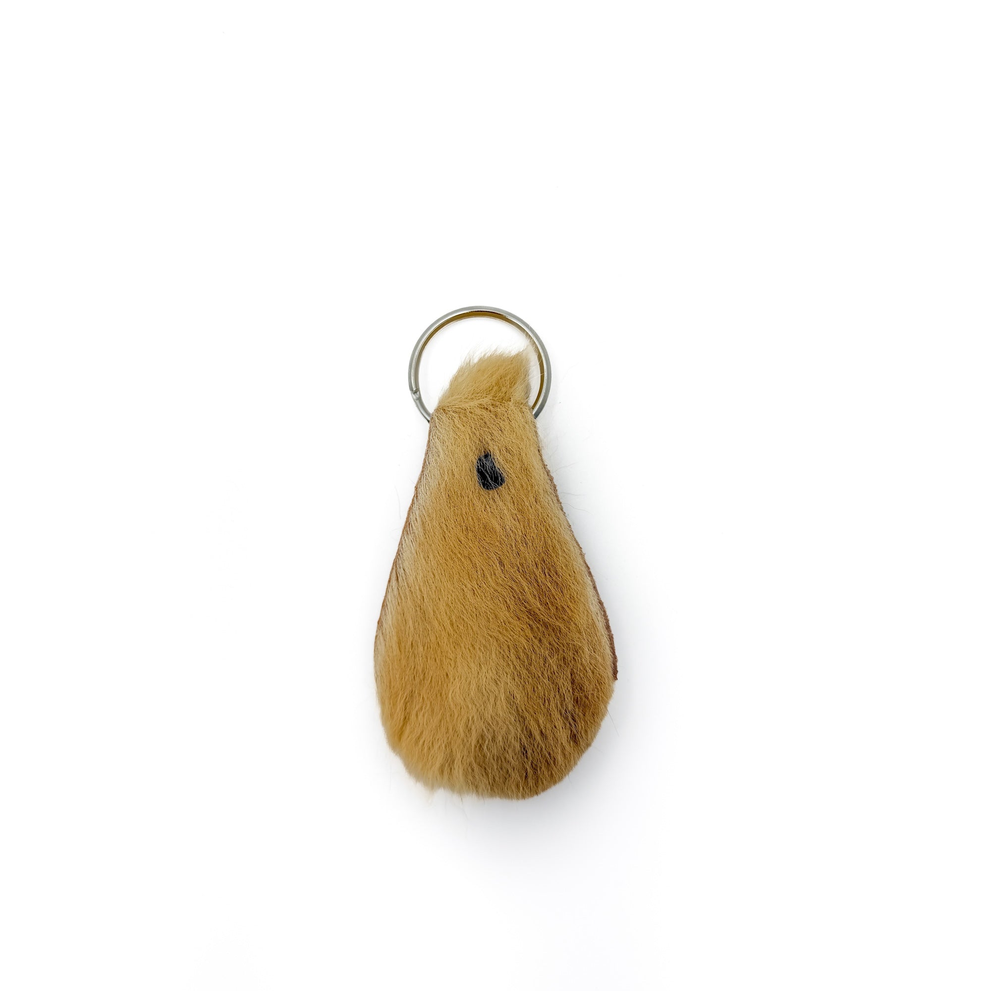 Kangaroo skin keyring, fur side, teardrop shape with a metal split ring