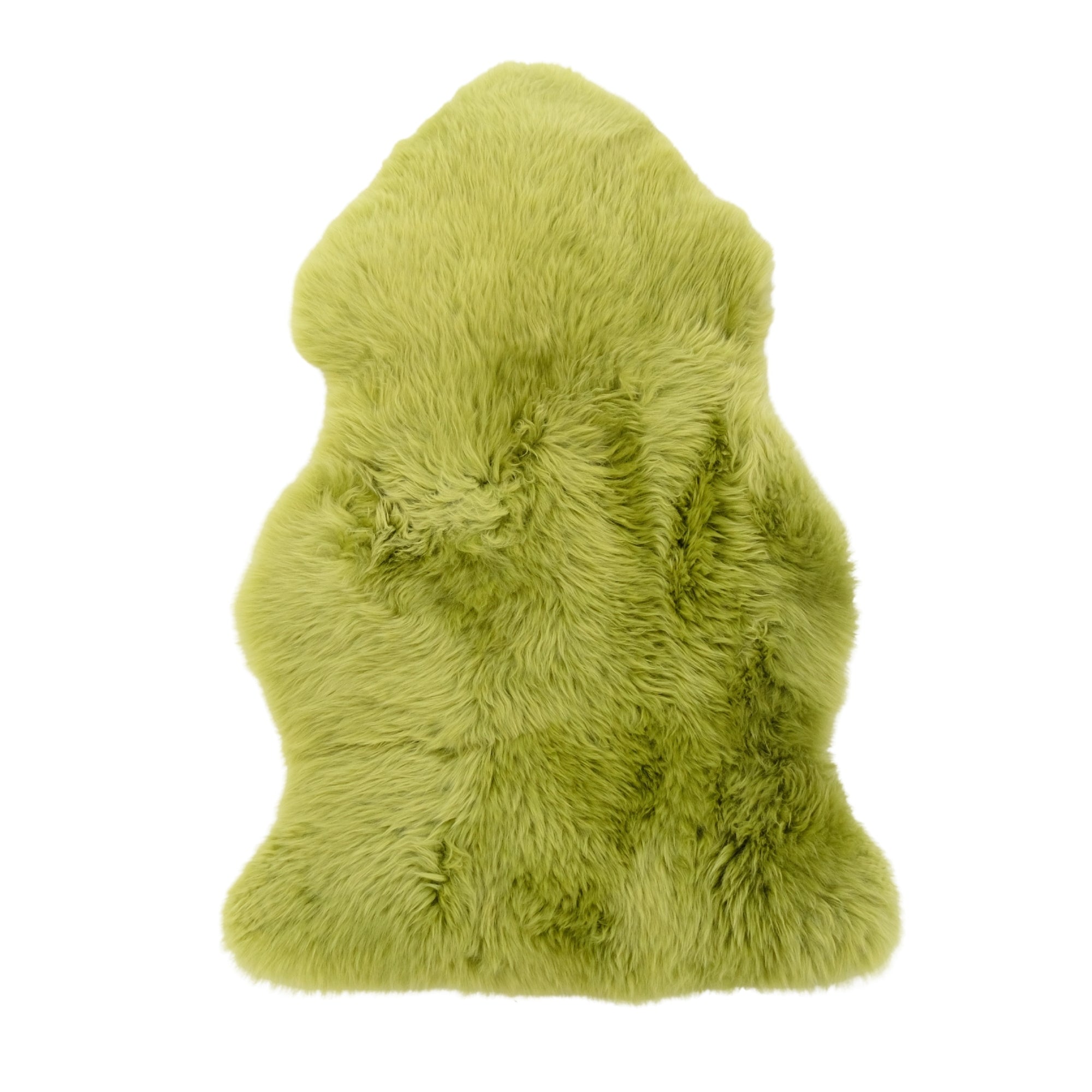 Lime green sheepskin rug with fluffy wool texture, front view. - Yellow Earth Australia