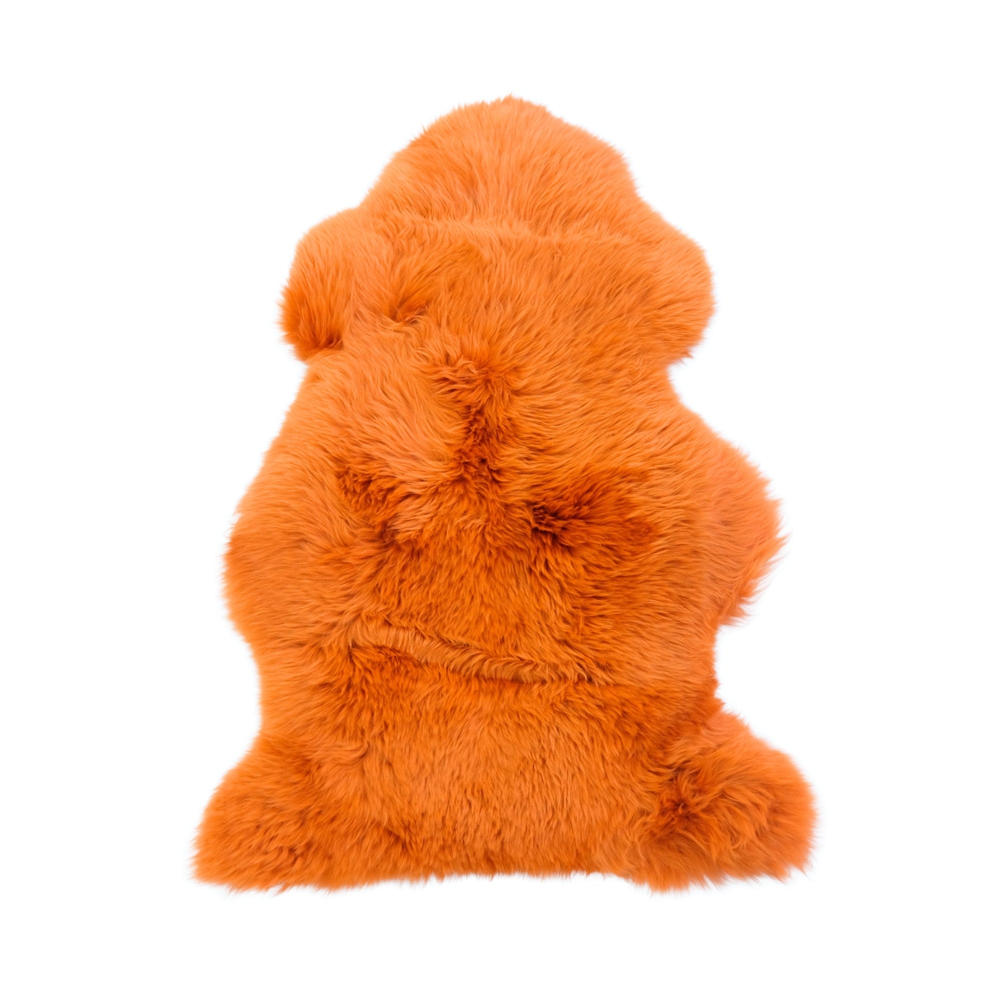 Orange sheepskin rug with fluffy wool texture, front view display. - Yellow Earth Australia