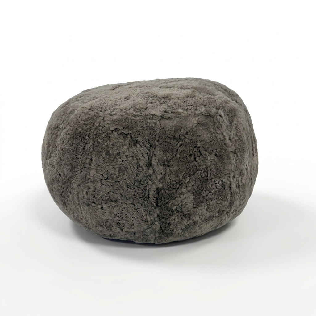 Pebble Sheepskin Ottoman — Genuine Curly Wool, Stone Grey