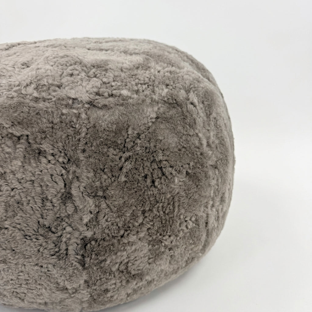 Pebble Sheepskin Ottoman — Genuine Curly Wool, Stone Grey