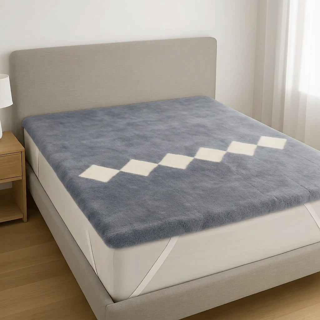 Sheepskin Bed Underlay — Grey & White Diamond, Natural Pressure Relief