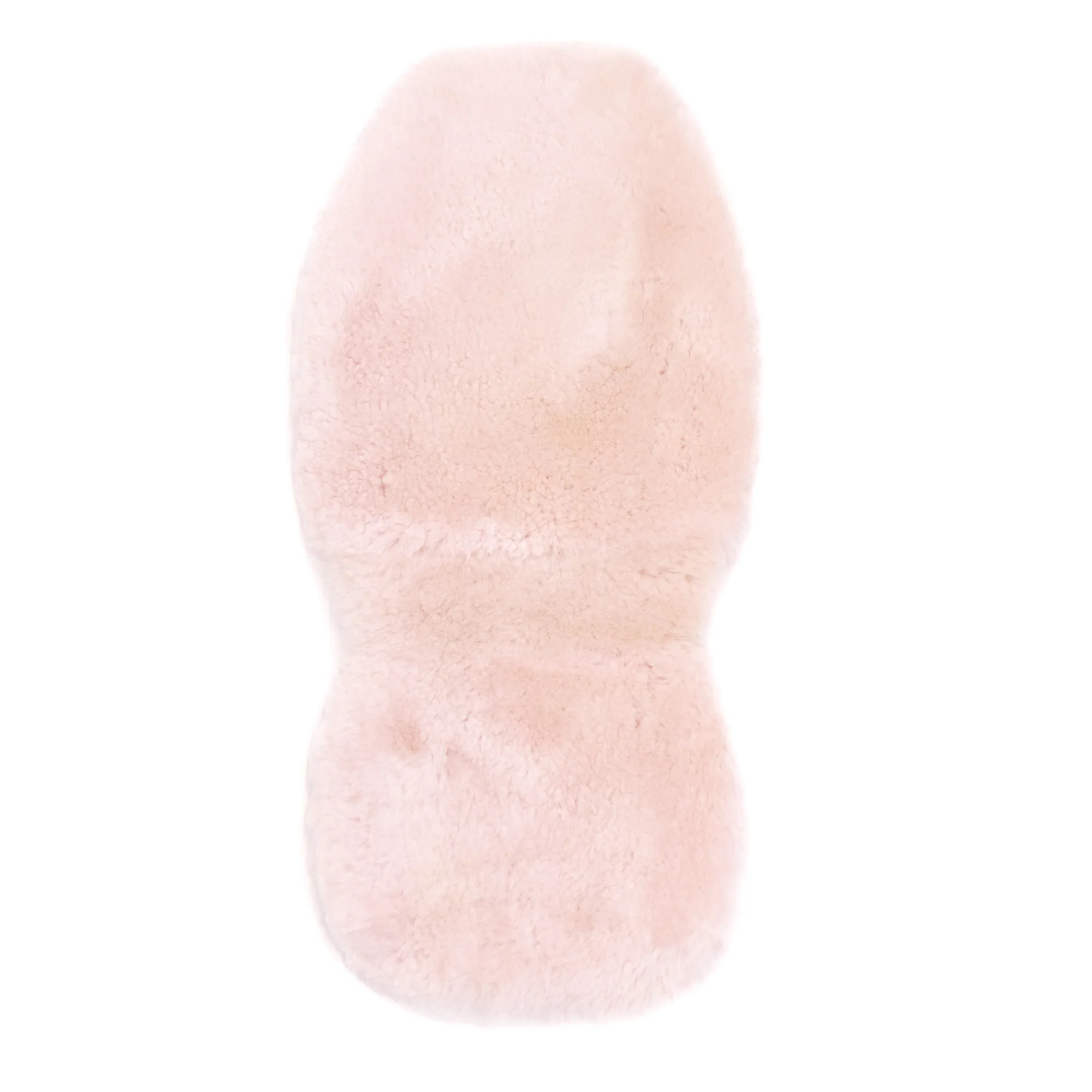 Soft pink sheepskin rug viewed from above showing fluffy wool texture. - Yellow Earth Australia