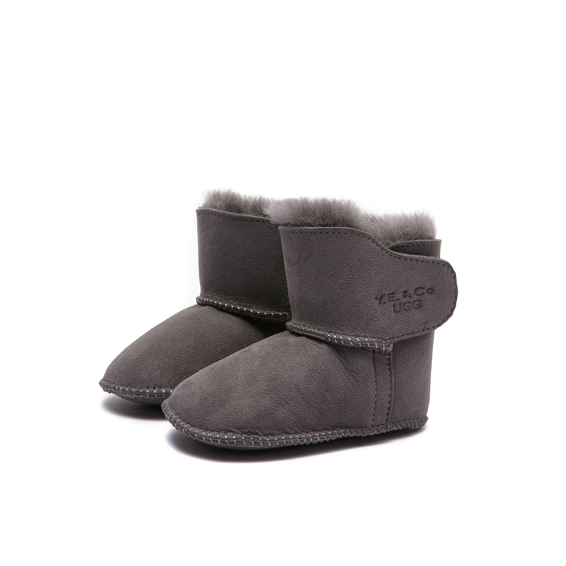 Baby Mini Ugg Booties 0-24 Months - Grey - Handmade Premium Australian Merino Wool & Sheepskin