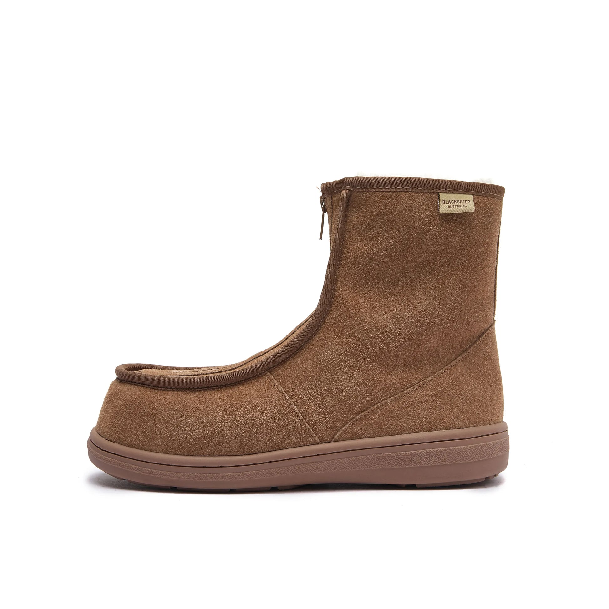 Chestnut Clayton V2 wide-fit Ugg-style front-zip boot, side profile view