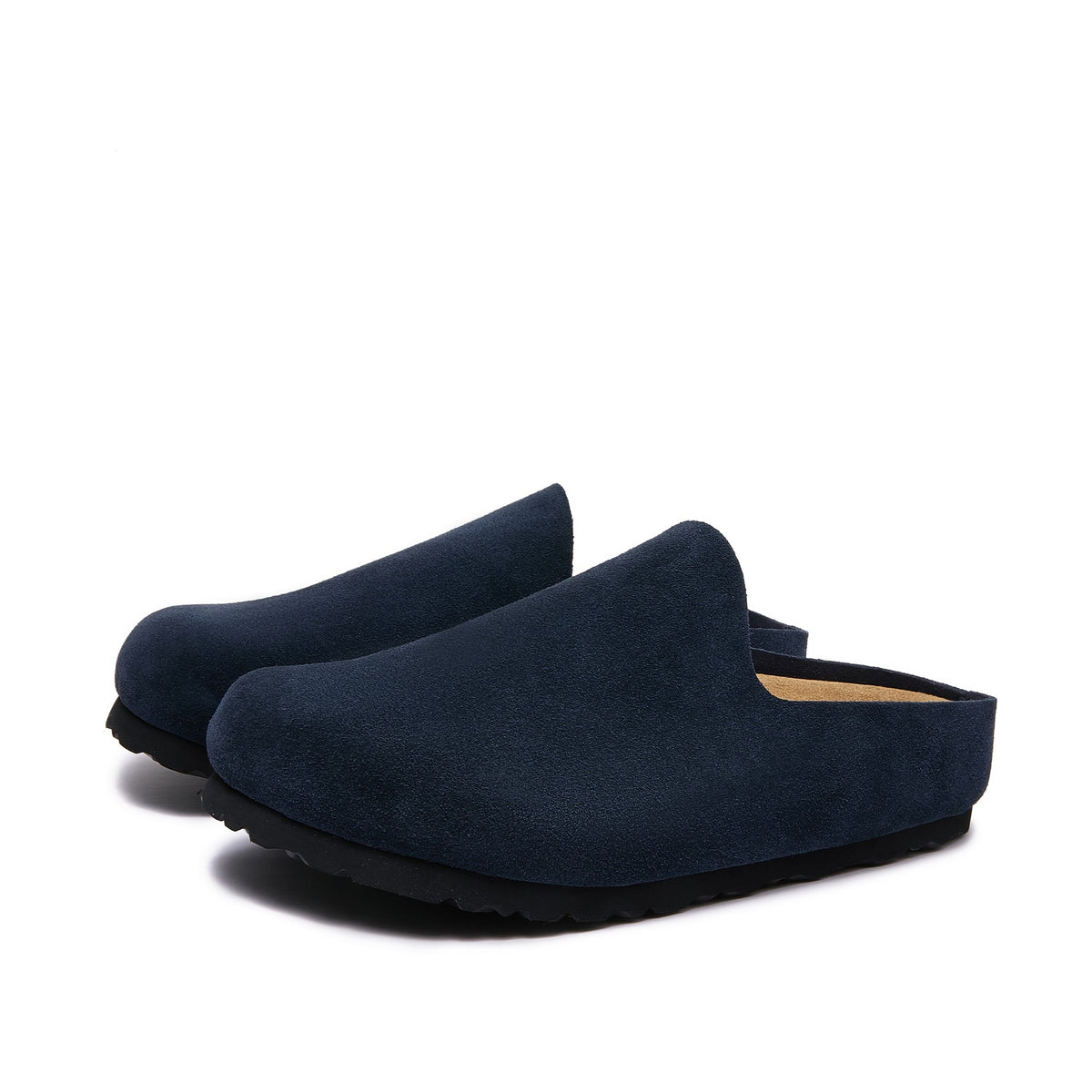 Jude — Open-Back Cork Clogs, Genuine Cow Suede, Unisex - Bluestone