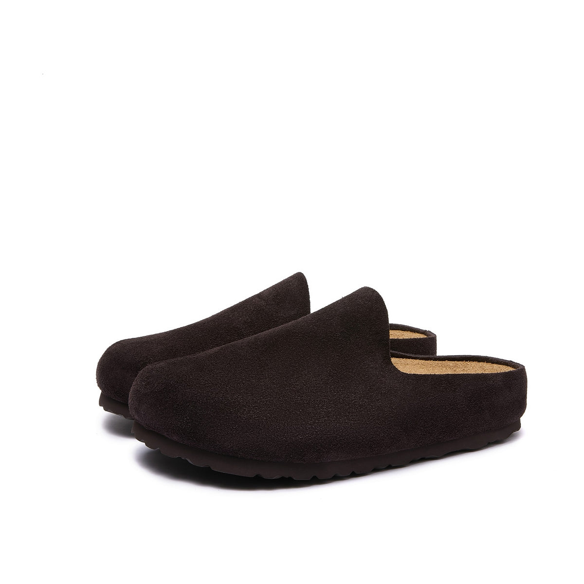 Jude — Open-Back Cork Clogs, Genuine Cow Suede, Unisex - Coffee
