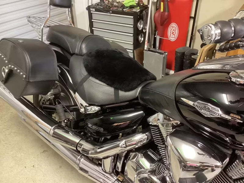 Motorcycle Seat Cover - Black - Made From 100% Genuine Australian Merino Sheepskin