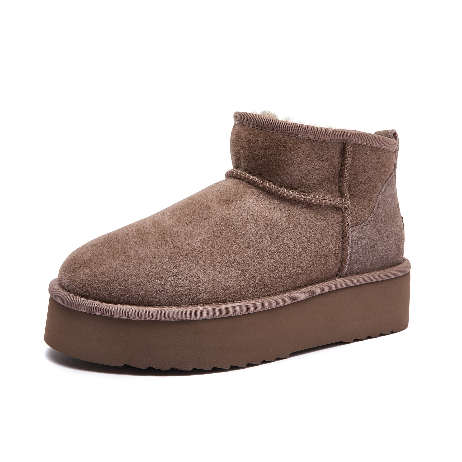 Classic Ultra Mini Platform Ugg - 4cm High Platform Short Boot - Mushroom - 100% A-Grade Double Face Australian Sheepskin