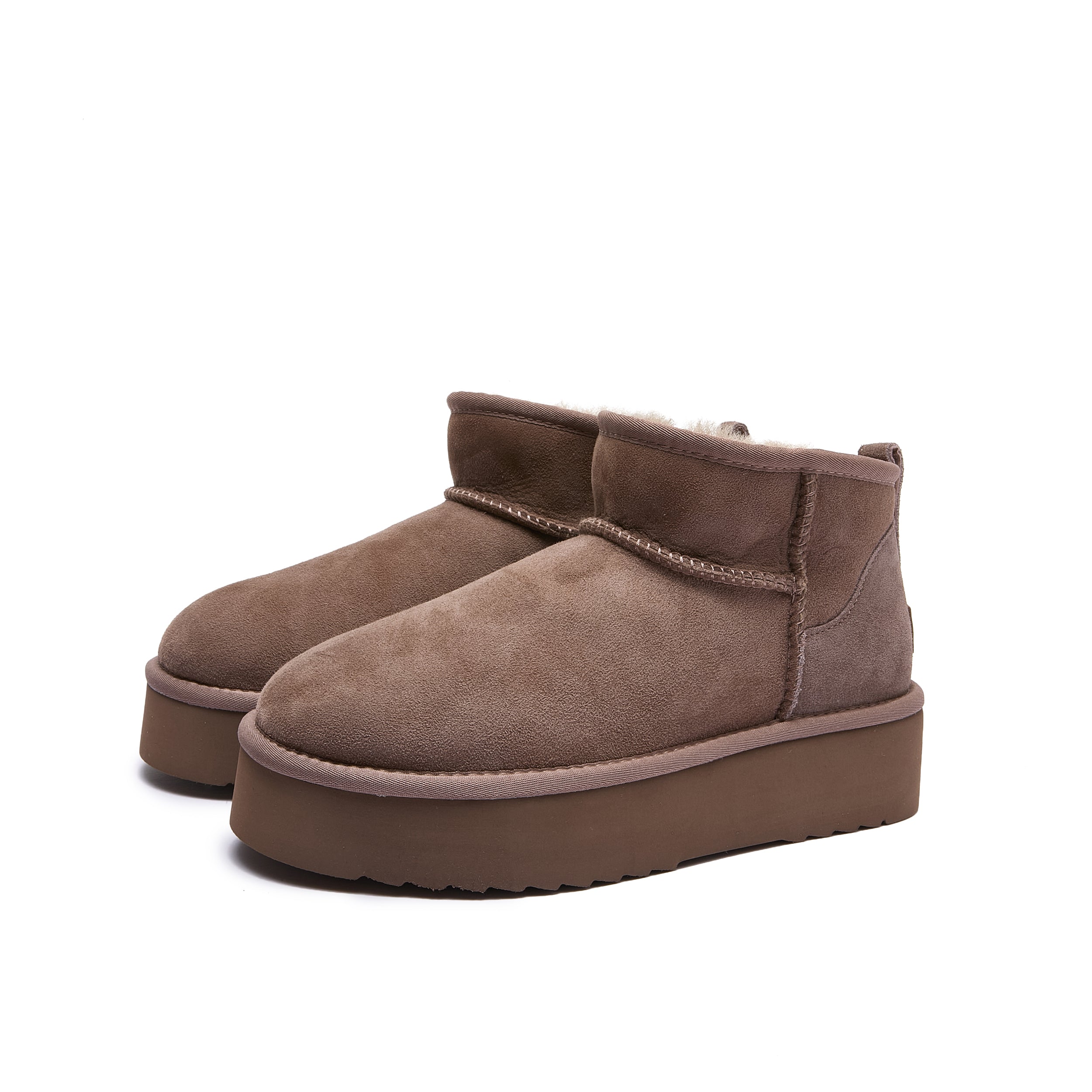 Classic Ultra Mini Platform Ugg - 4cm High Platform Short Boot - Mushroom - 100% A-Grade Double Face Australian Sheepskin