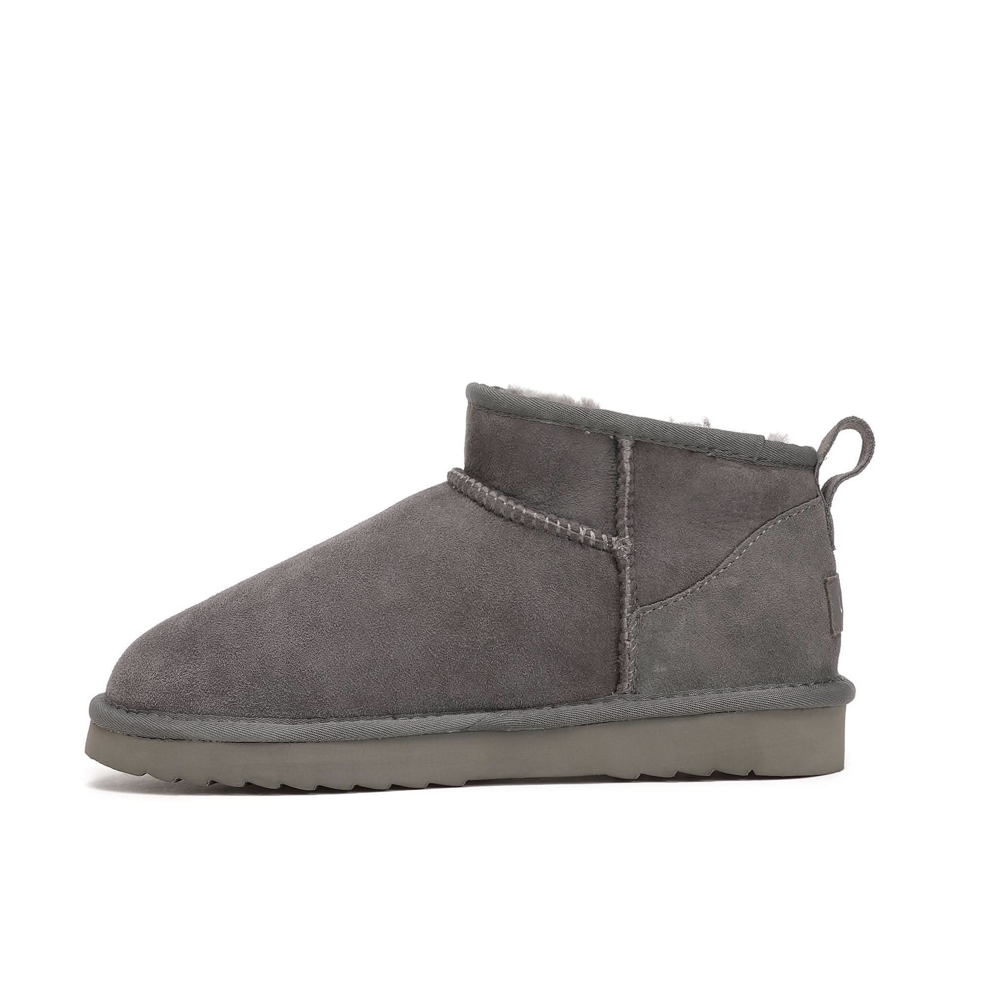 Grey suede sheepskin ankle boot with wool lining shown from the side view. - Yellow Earth Australia