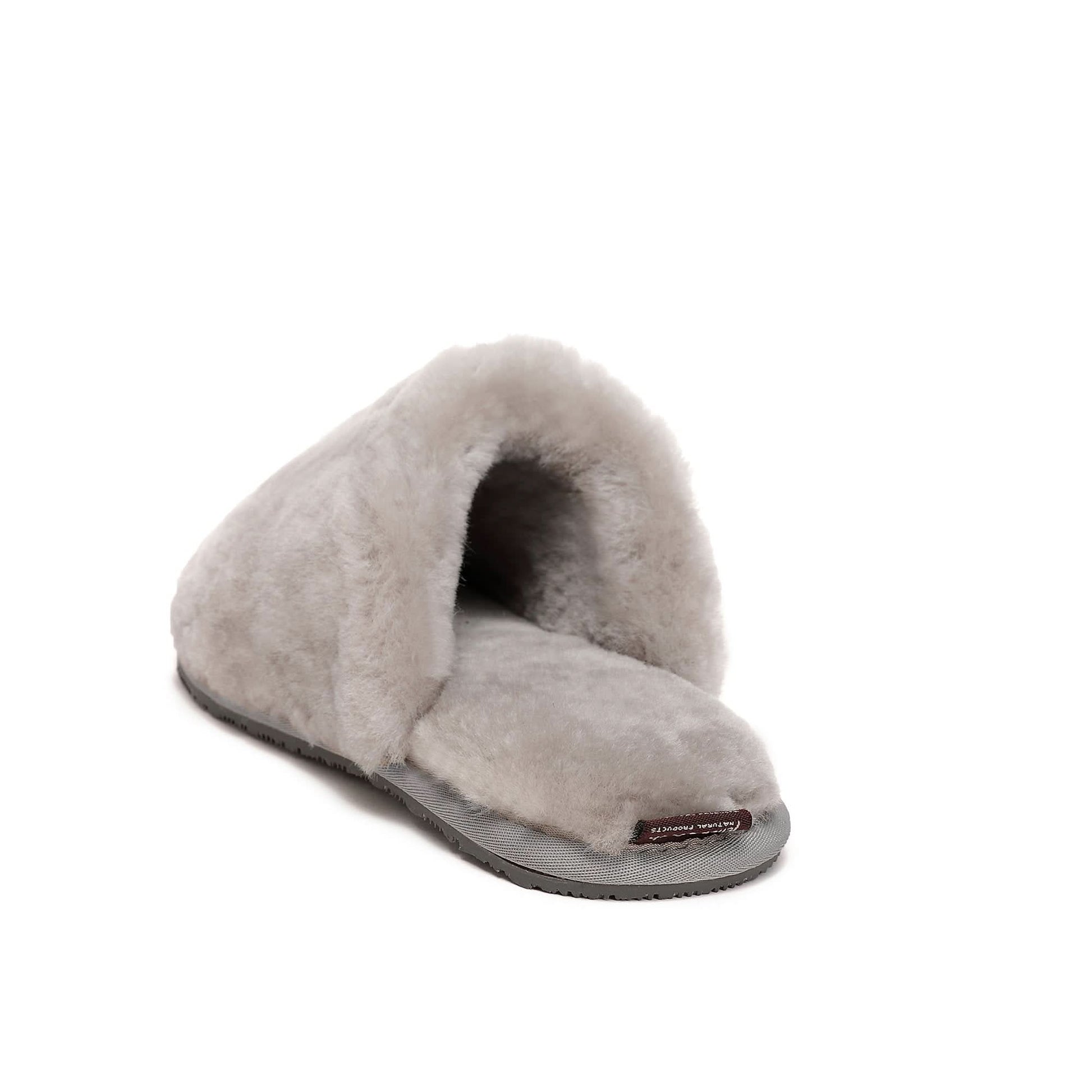 Cream sheepskin slipper with wool lining, side view on white background. - Yellow Earth Australia