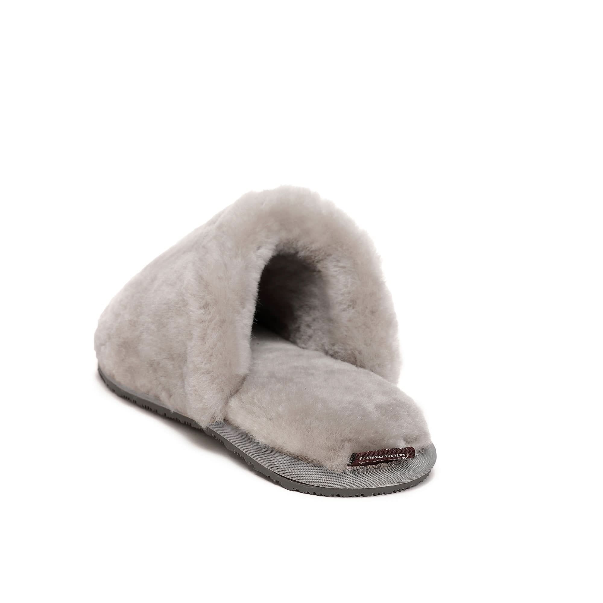 Cream sheepskin slipper with wool lining, side view on white background. - Yellow Earth Australia