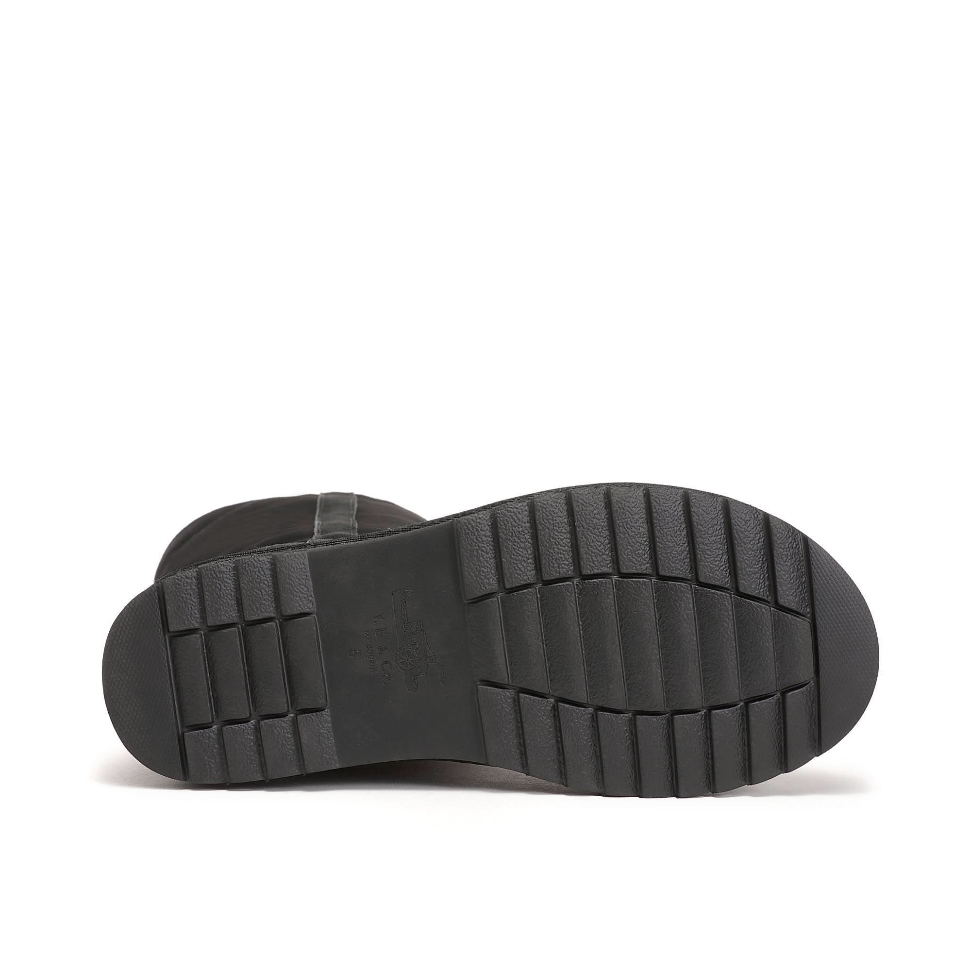 Black sheepskin boot sole showing textured rubber tread pattern from underneath view. - Yellow Earth Australia