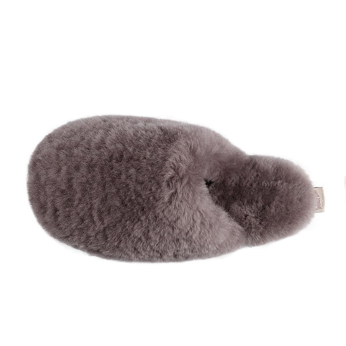 Grey sheepskin eye pillow with soft wool texture, side view. - Yellow Earth Australia