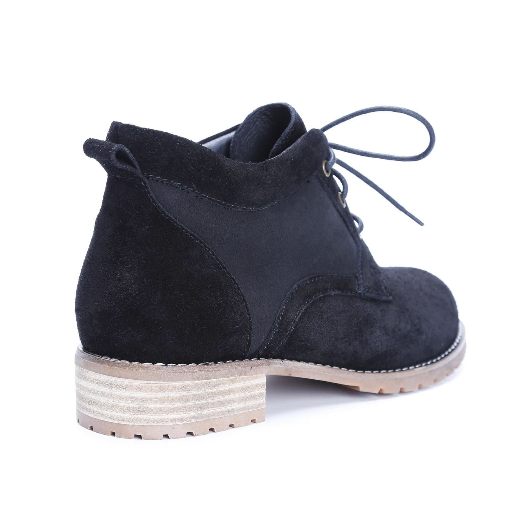 Navy suede ankle boot with cream lug sole, rear three-quarter view. - Yellow Earth Australia