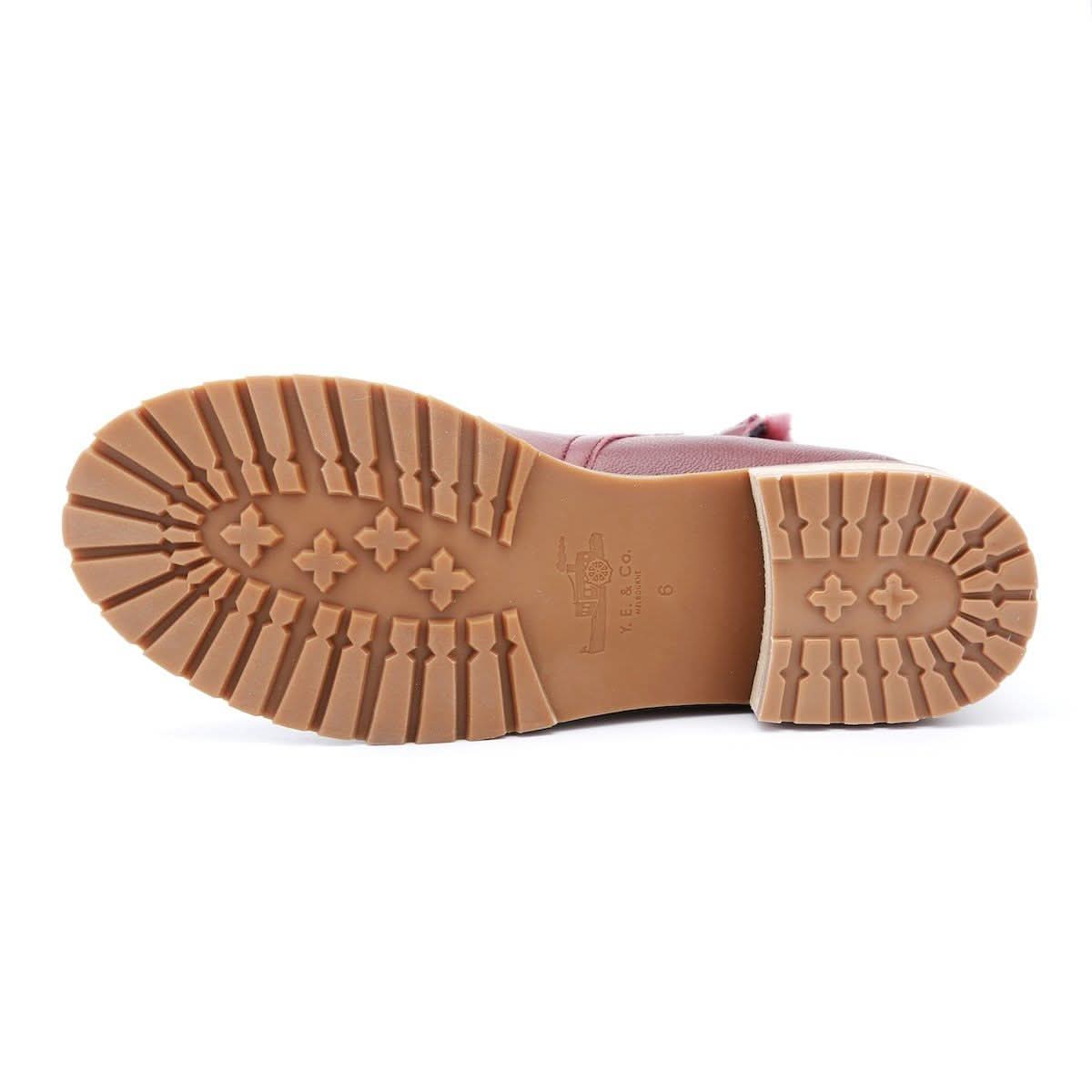 Pink sheepskin boot sole showing tan rubber tread pattern from below. - Yellow Earth Australia