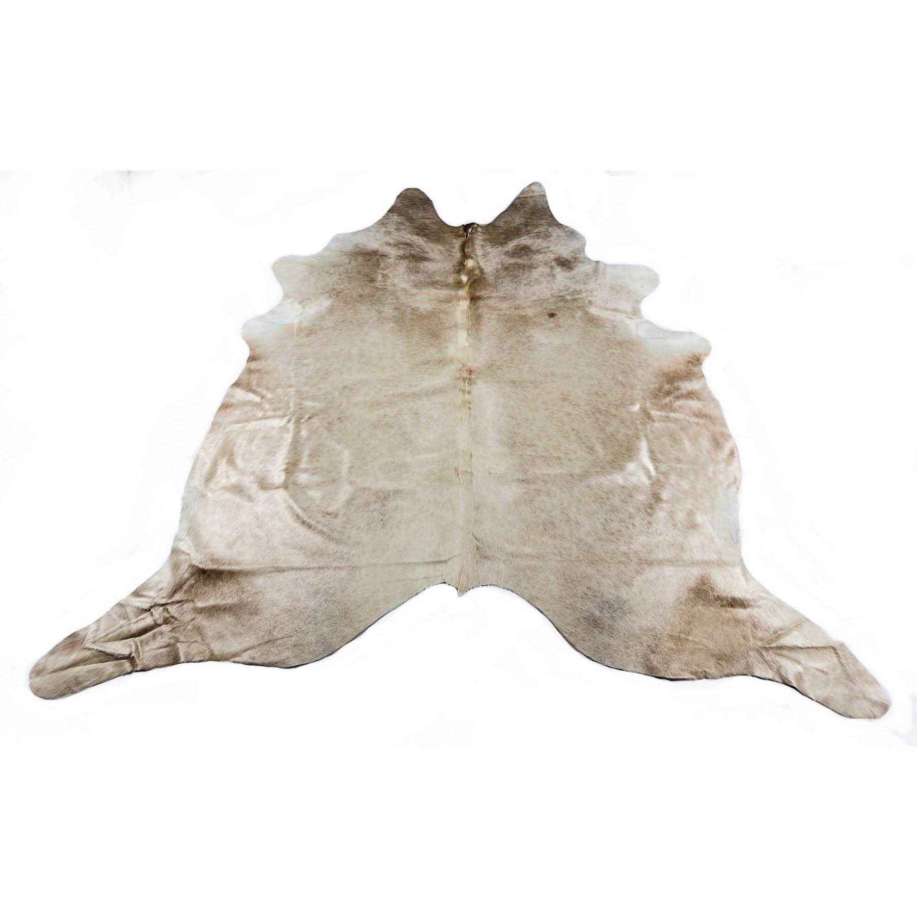 Natural cream cowhide rug with hair-on texture displayed flat against white background. - Yellow Earth Australia