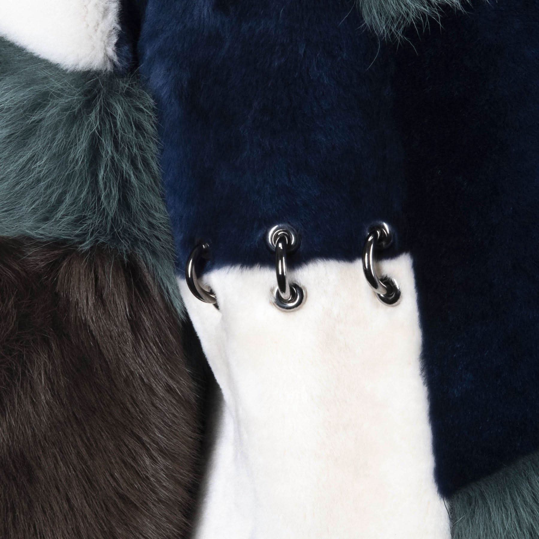 Sheepskin slippers with white fleece upper and dark navy wool lining, top view detail. - Yellow Earth Australia