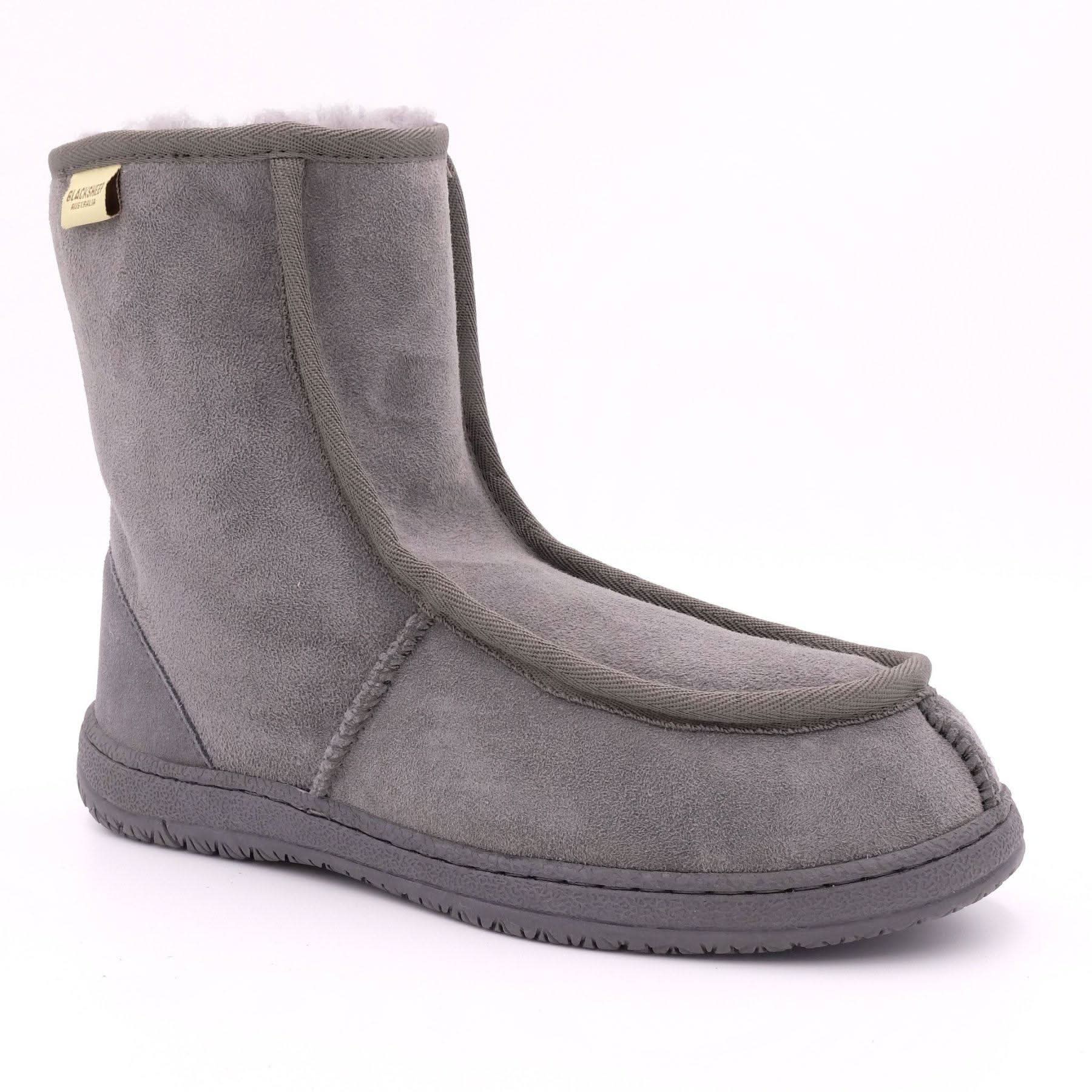 Grey sheepskin wool boot with soft suede exterior, side view. - Yellow Earth Australia