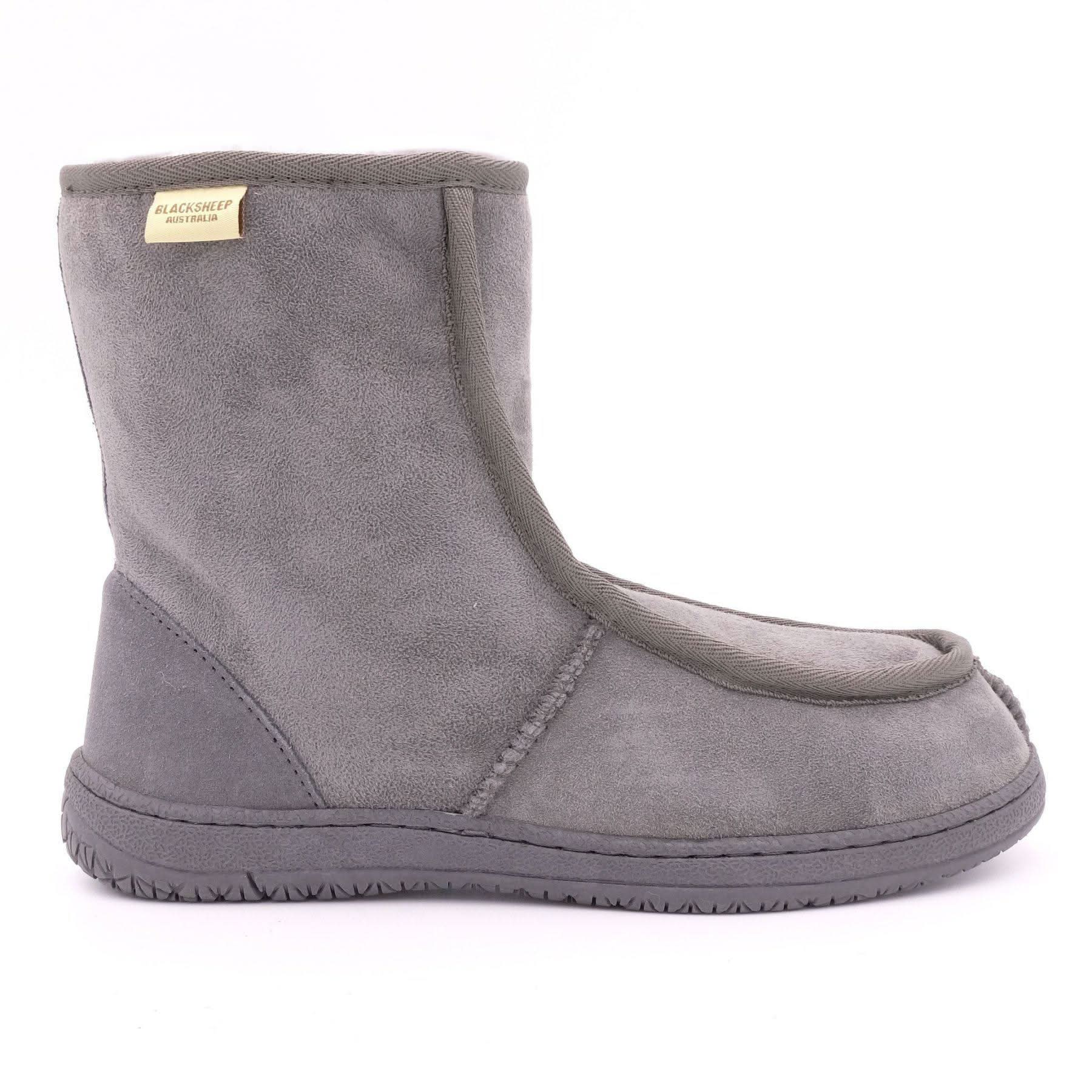 Grey sheepskin boot with suede upper shown in side profile view. - Yellow Earth Australia