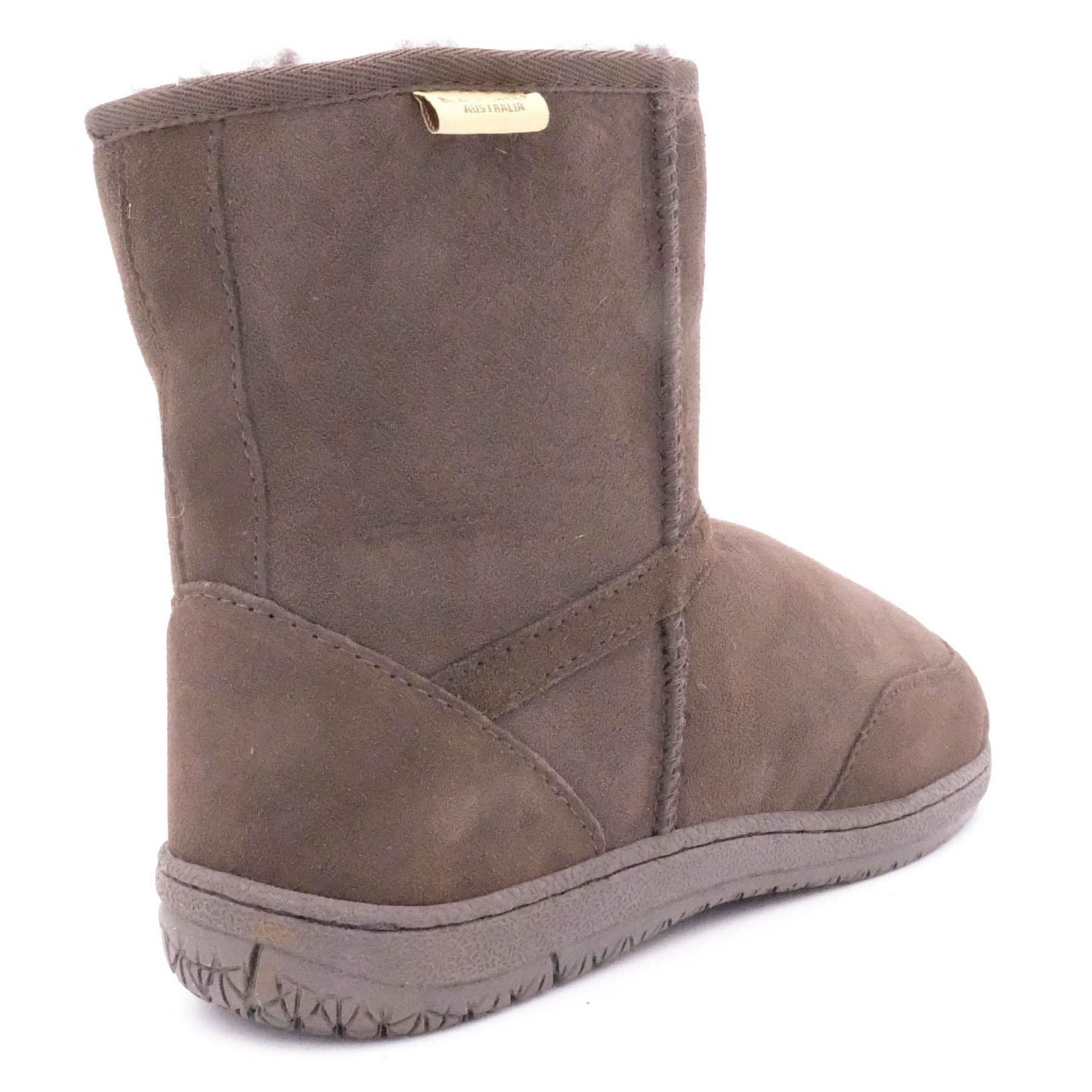 Grey sheepskin wool winter boot shown from rear angle view. - Yellow Earth Australia
