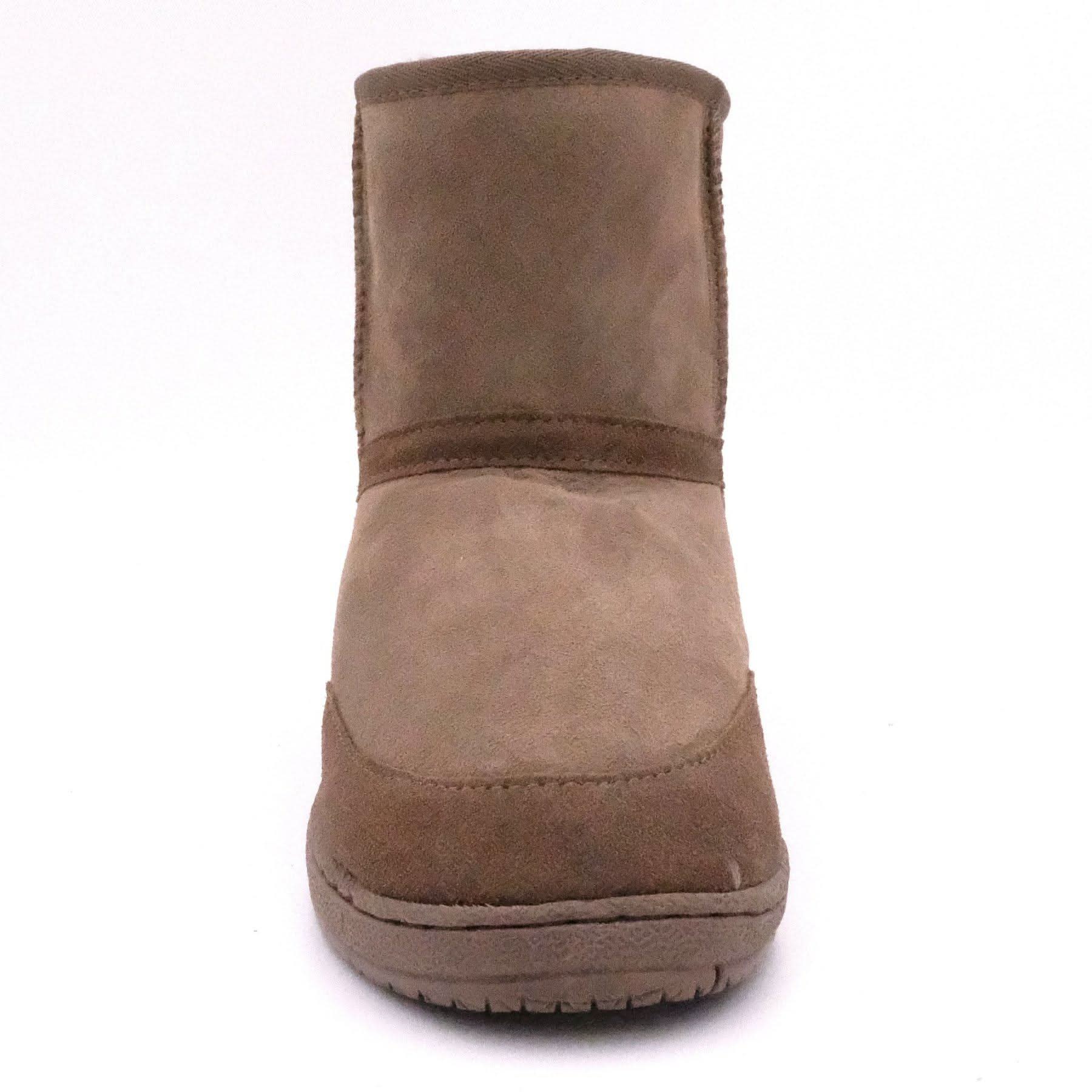 Beige sheepskin short boot with wool lining, front view. - Yellow Earth Australia