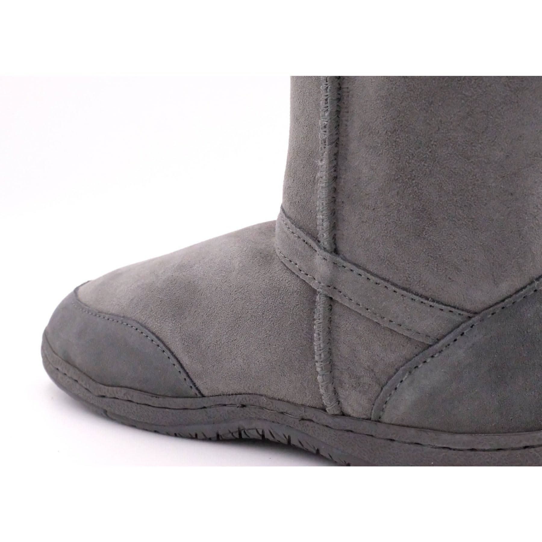 Grey suede sheepskin boot shown from side angle highlighting soft wool texture. - Yellow Earth Australia