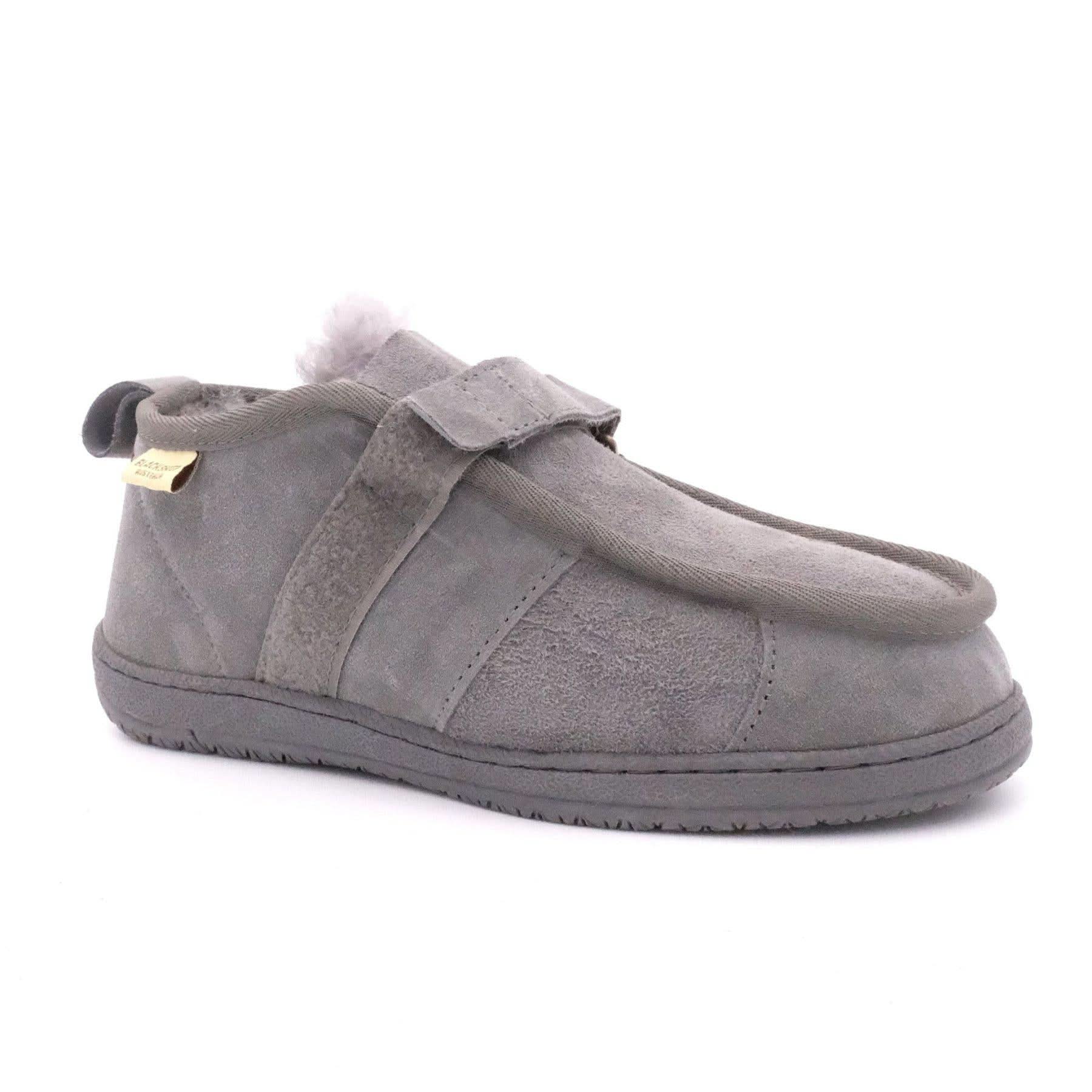 Grey suede sheepskin boot with wool lining, shown from side angle. - Yellow Earth Australia