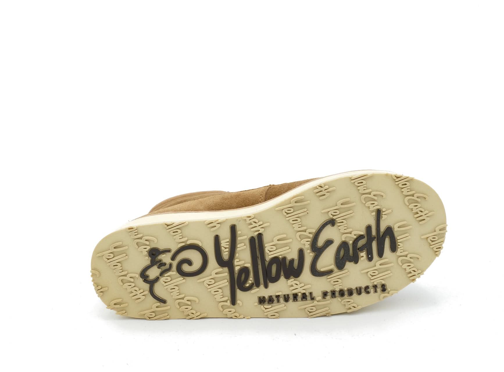 Tan suede sheepskin slipper with textured sole, bottom view. - Yellow Earth Australia