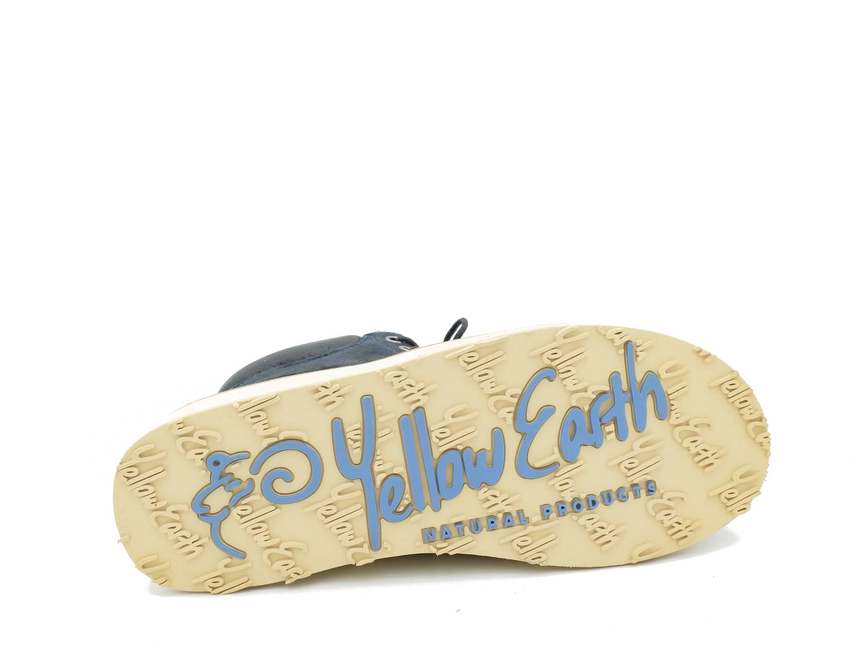 Navy blue sheepskin boot sole showing natural rubber tread pattern from above. - Yellow Earth Australia