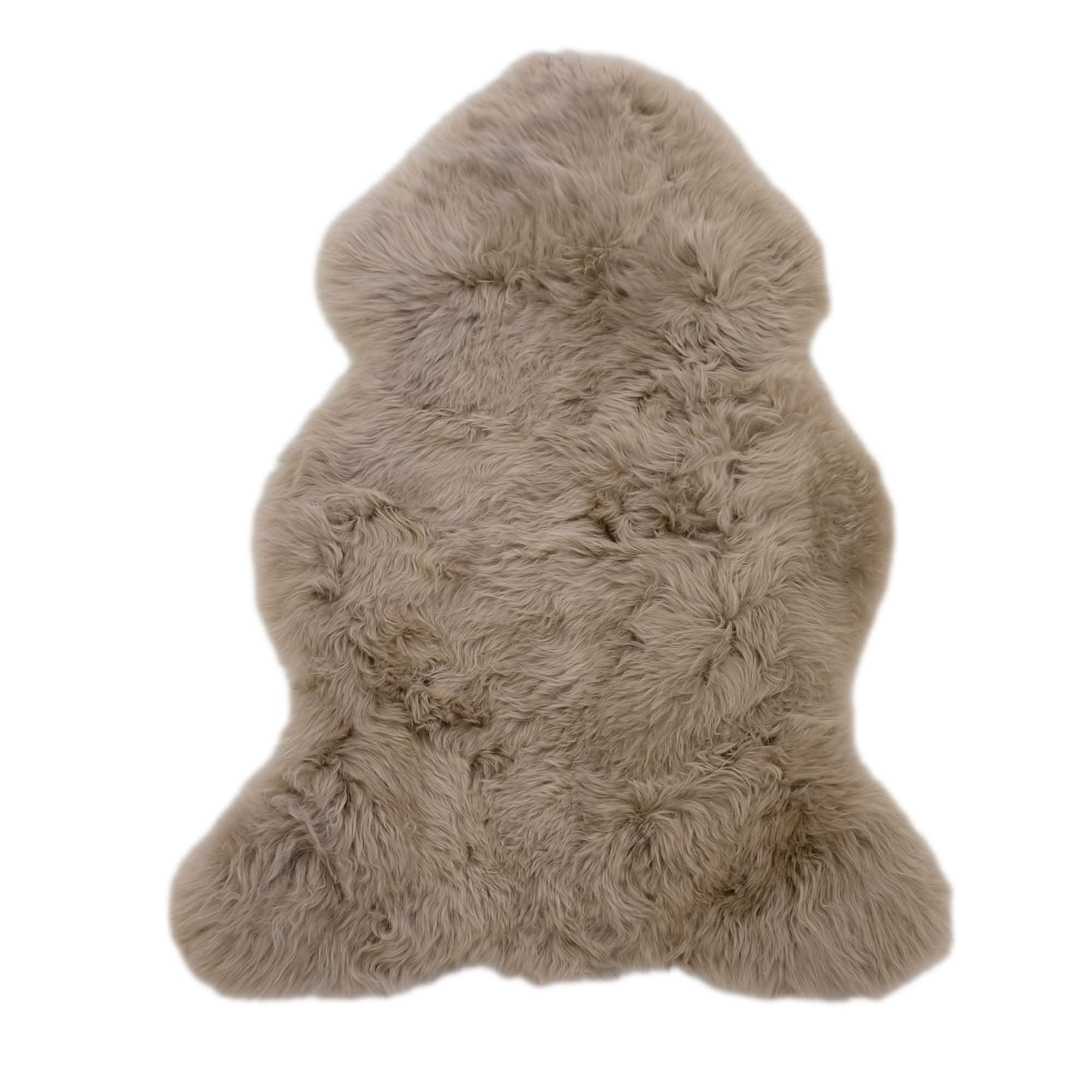 Sheepskin rug in natural beige with thick curly wool pile, viewed from above. - Yellow Earth Australia