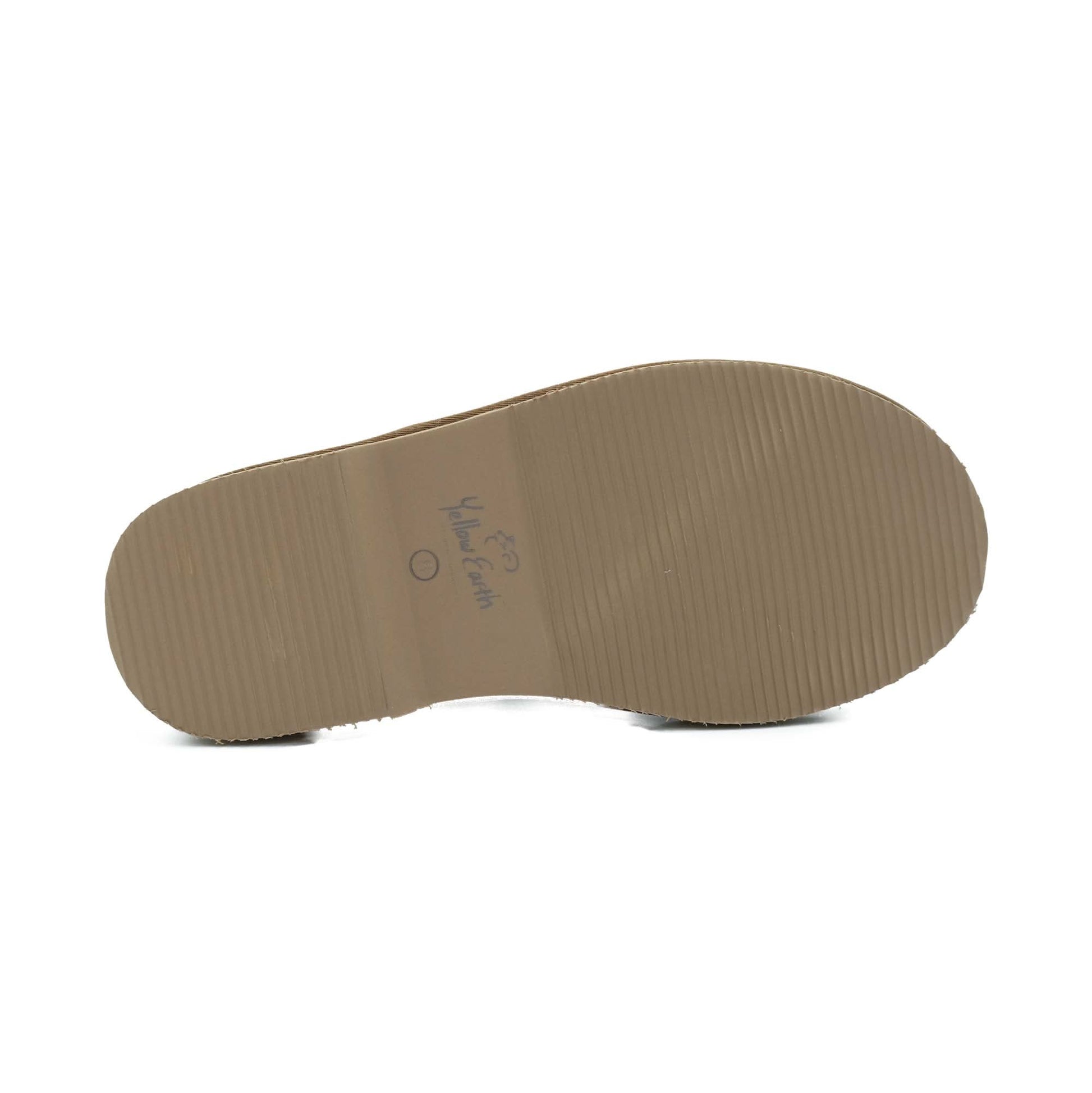 Beige sheepskin slipper sole showing textured rubber tread and wool lining from bottom view. - Yellow Earth Australia