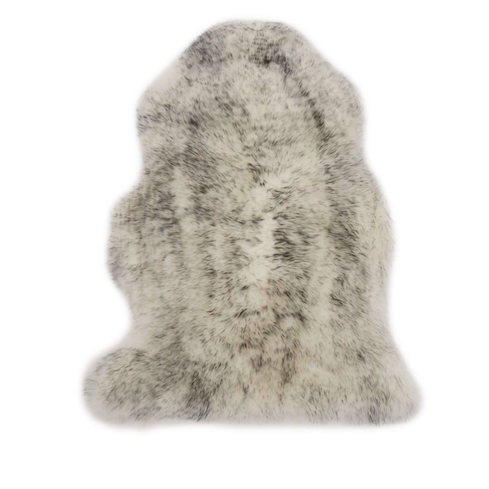 Grey and white sheepskin rug with natural wool texture, top view. - Yellow Earth Australia