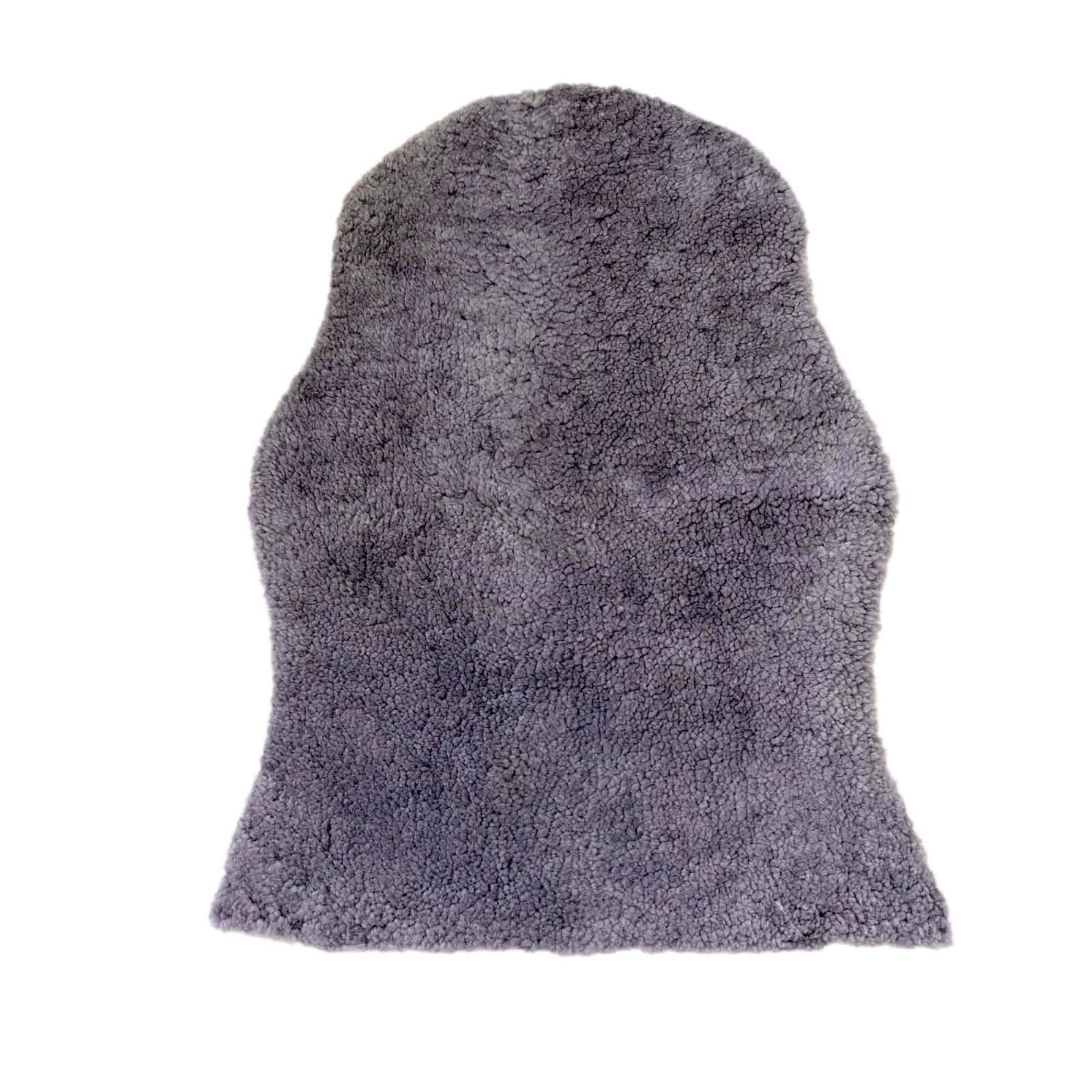 Grey sheepskin rug with soft wool pile, top-down view on white background. - Yellow Earth Australia