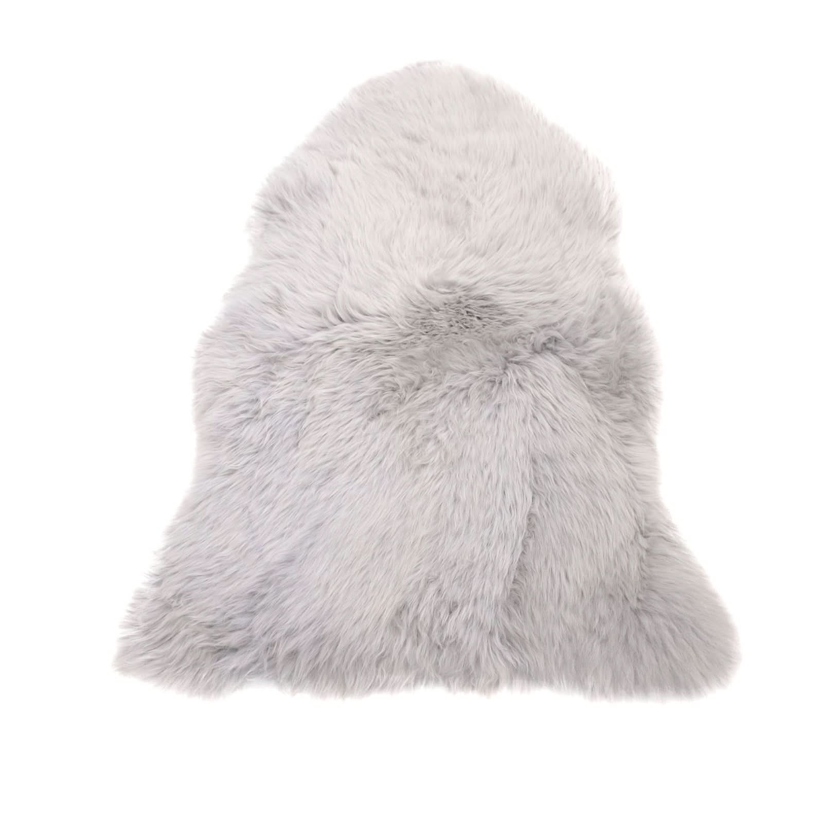 Fluffy white sheepskin rug with thick wool pile viewed from above on white background. - Yellow Earth Australia