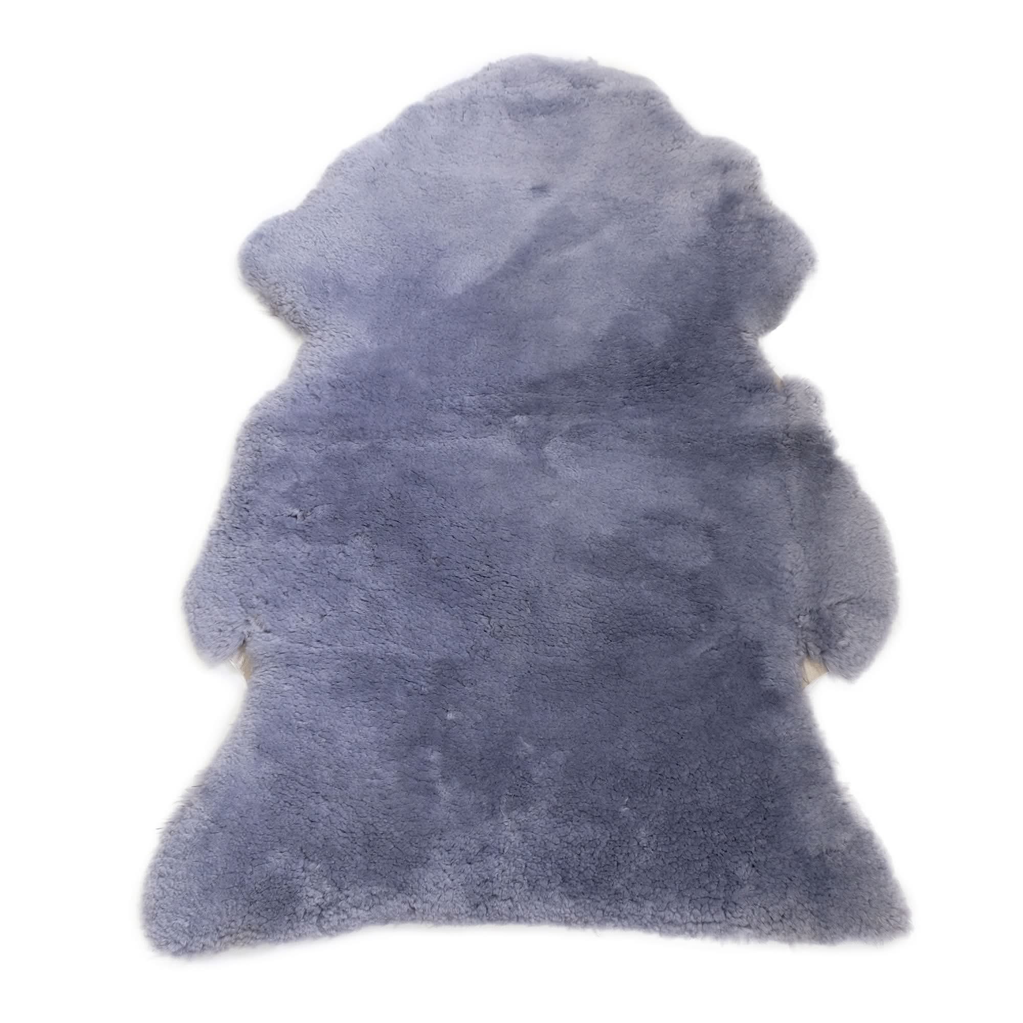 Grey sheepskin rug with soft wool fleece, viewed from above on white background. - Yellow Earth Australia
