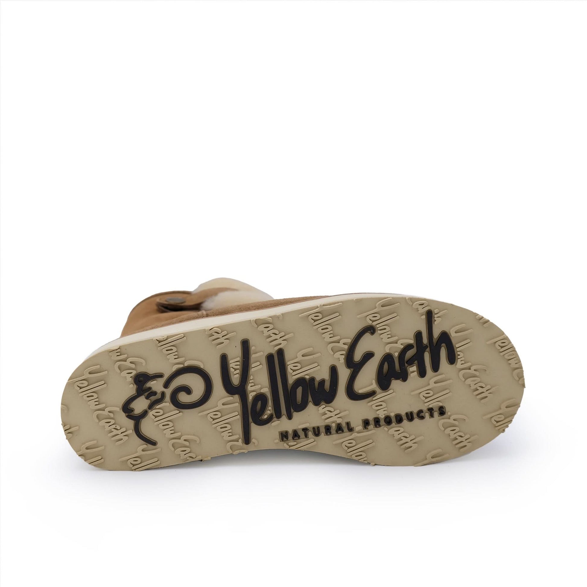 Tan sheepskin boots with textured sole, bottom view showing natural wool lining. - Yellow Earth Australia