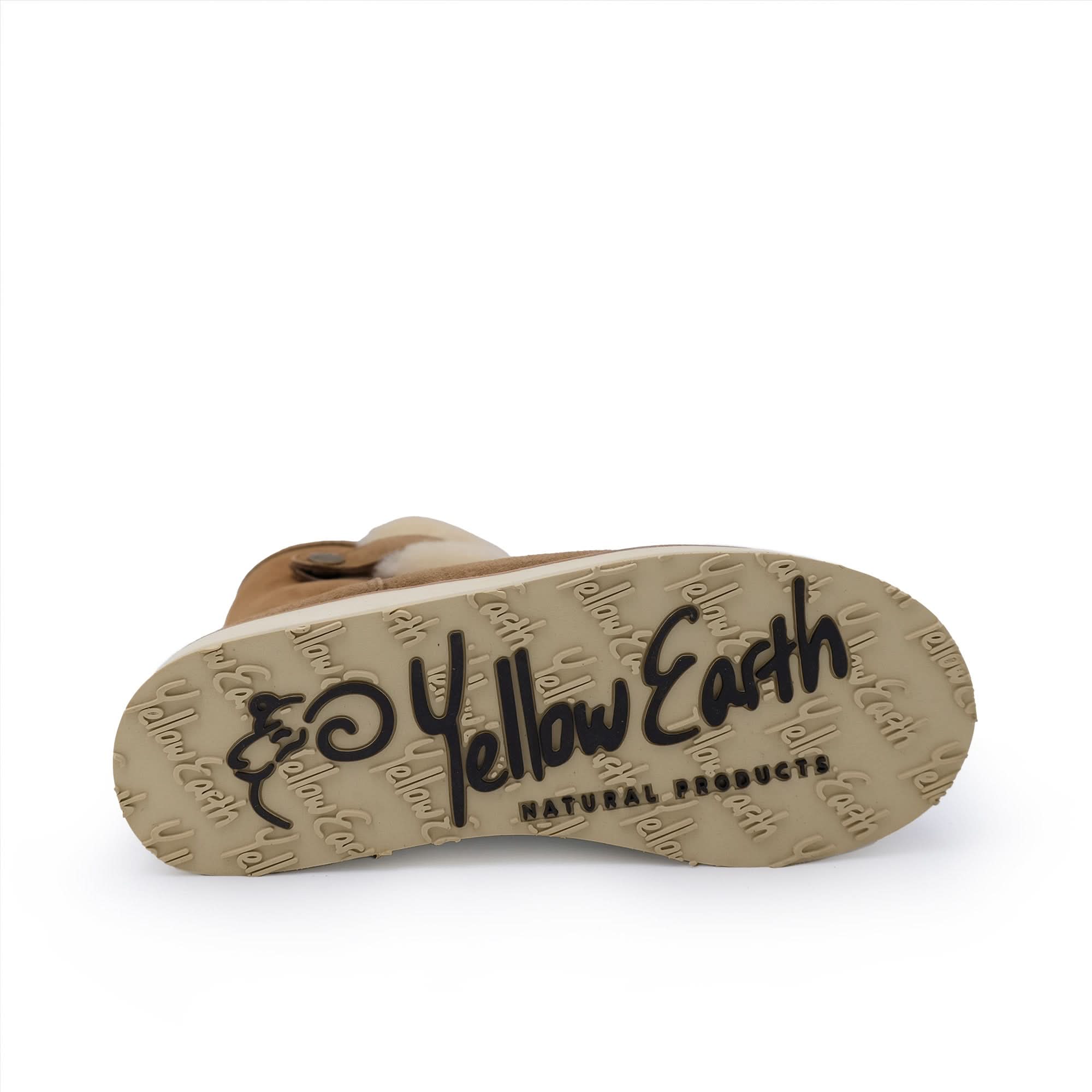 Tan sheepskin boots with textured sole, bottom view showing natural wool lining. - Yellow Earth Australia