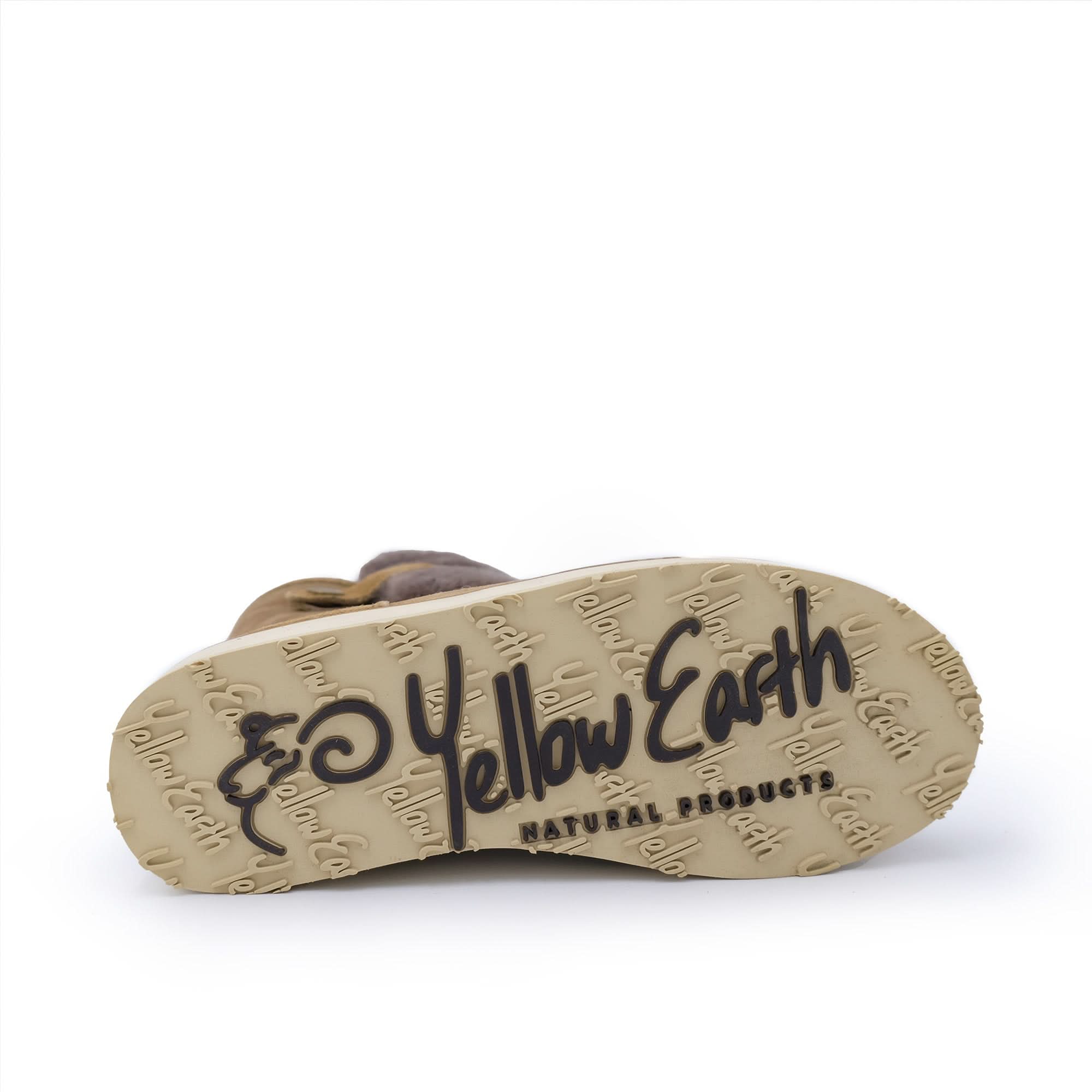 Sheepskin boot showing sole with Yellow Earth branding and textured grip pattern