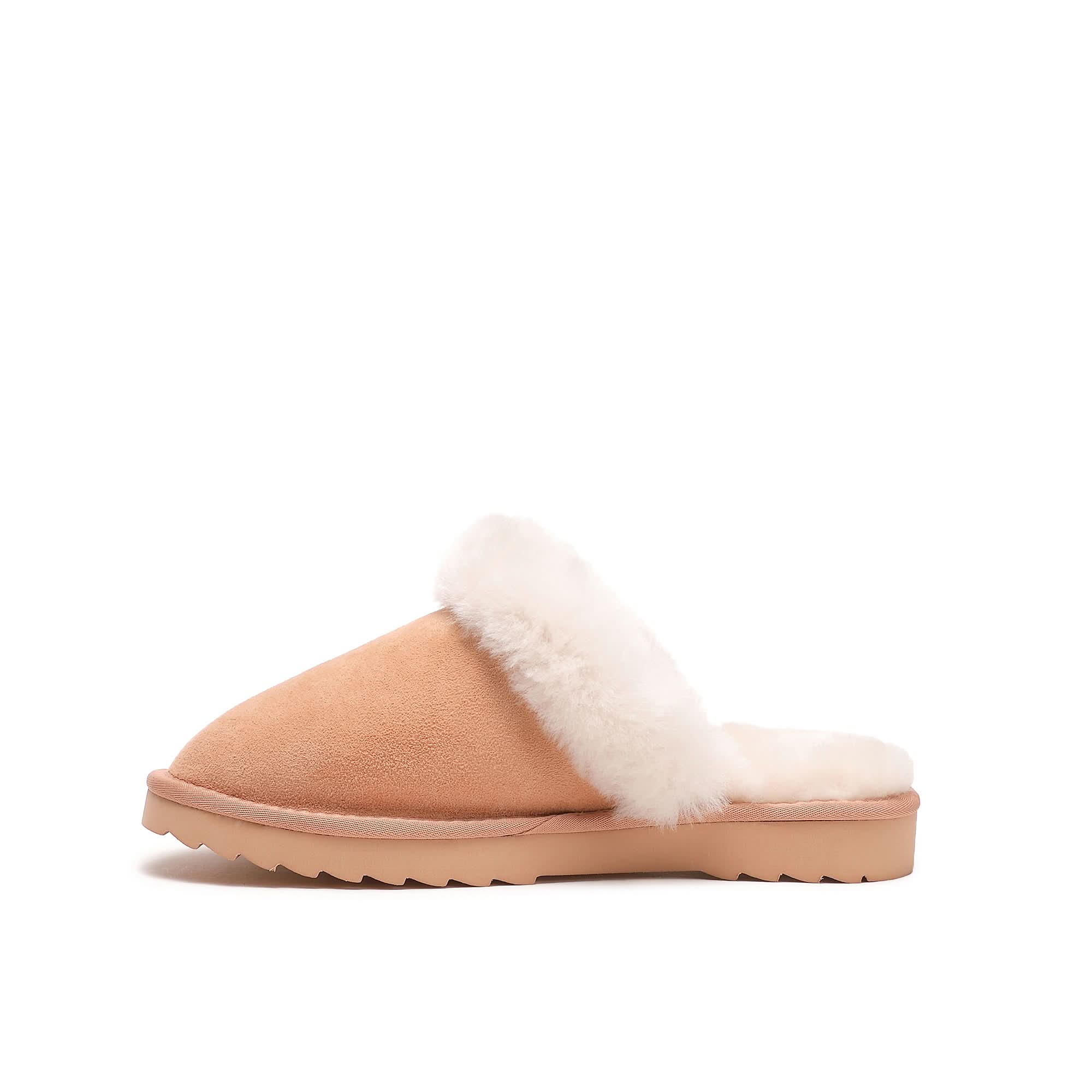 women's classic papaya sheepskin slipper with white fleece lining and rubber sole