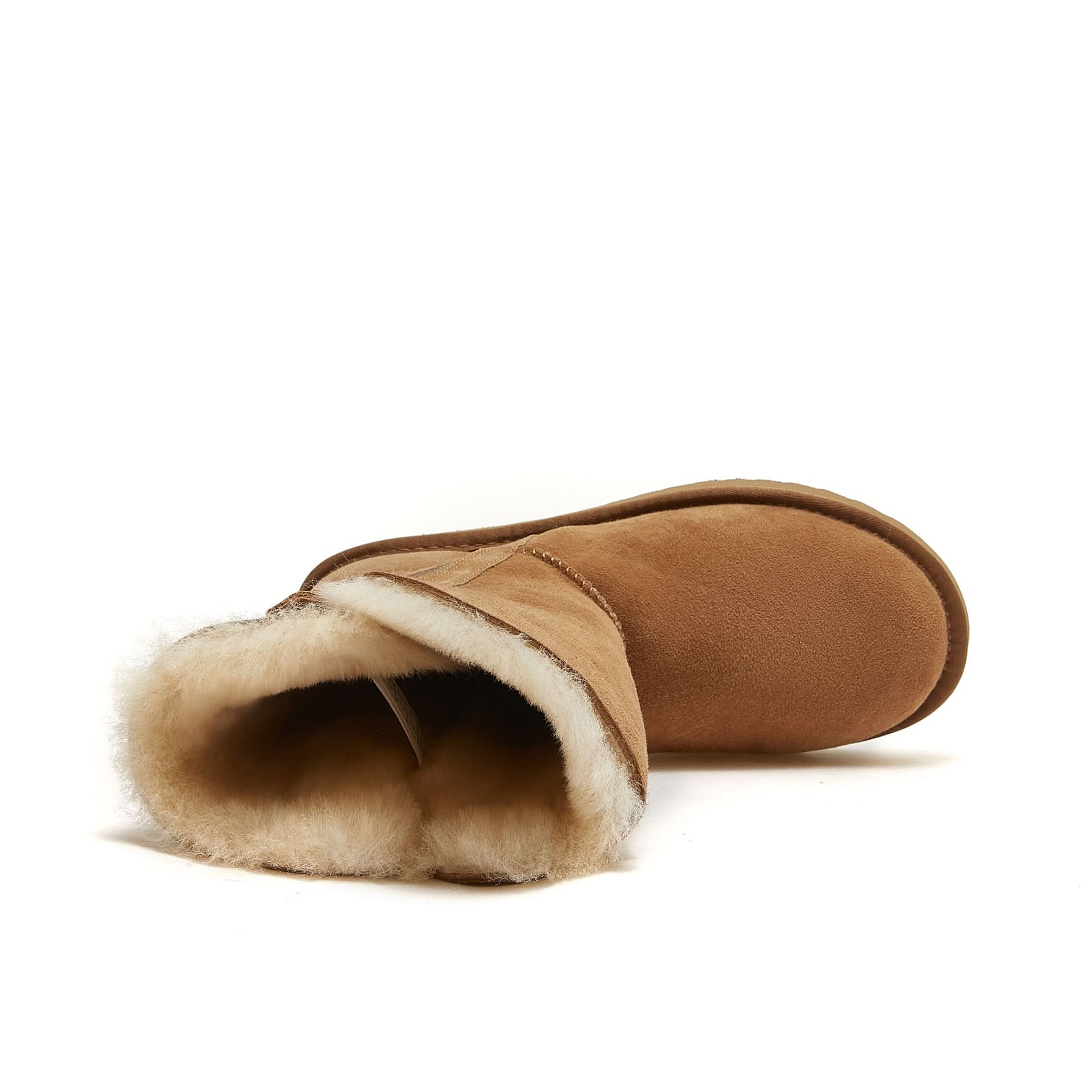 Camel suede sheepskin boot with natural wool lining, interior view. - Yellow Earth Australia