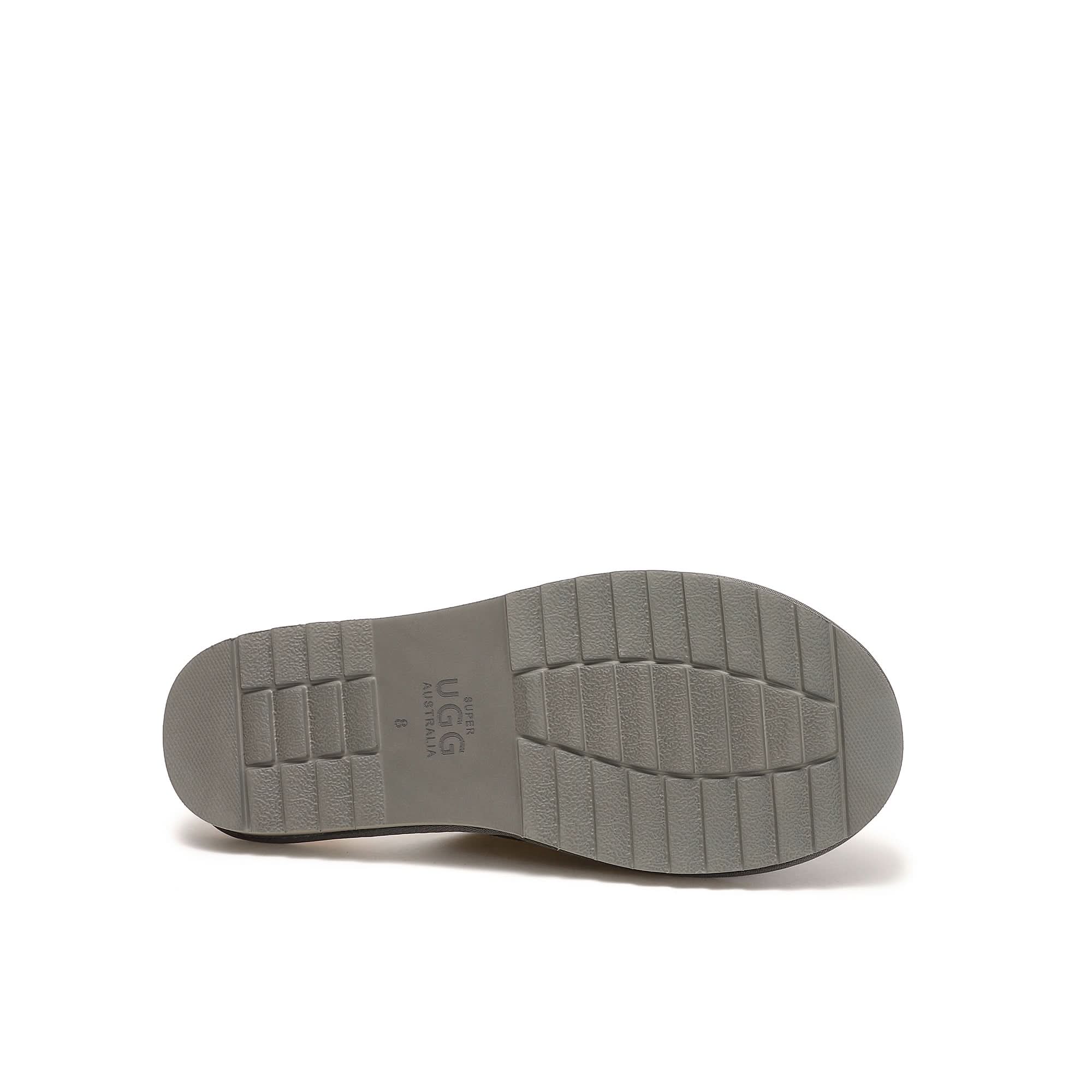 Beige sheepskin slip-on shoe sole with textured grip pattern, bottom view. - Yellow Earth Australia